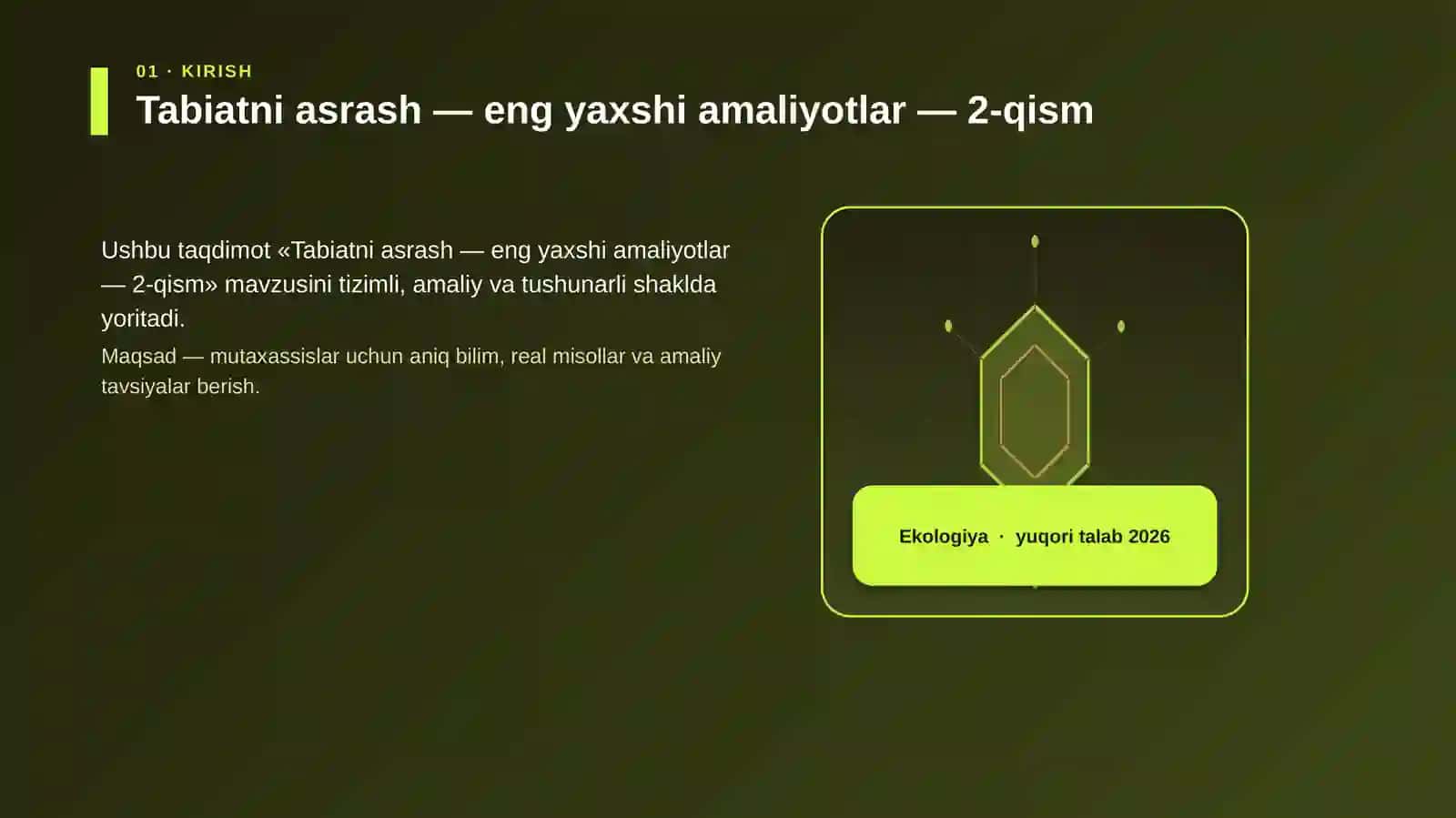 Tabiatni asrash — eng yaxshi amaliyotlar — 2-qism 3