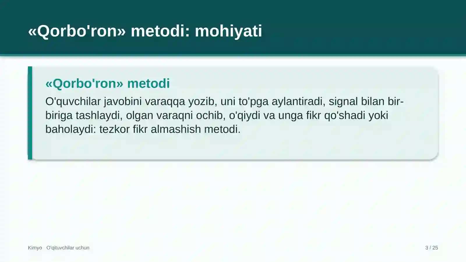 kimyo darslarida qorbo'ron metodidan foydalanish 8758 3