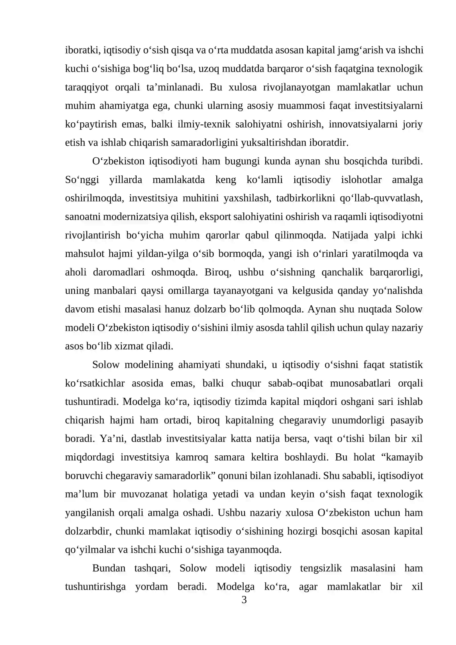 Solow O'sish Modeli bilan O'zbekistonda Iqtisodiy O'sishning Mosligi 3