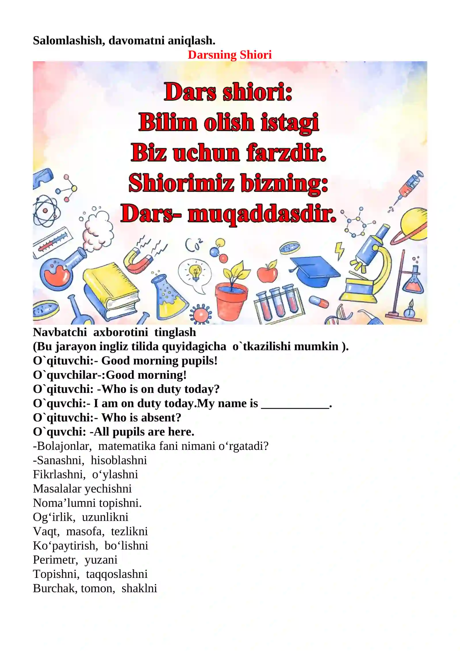 Foiz mavzusida 4-sinf Matematika fanidan dars ishlanmasi 3