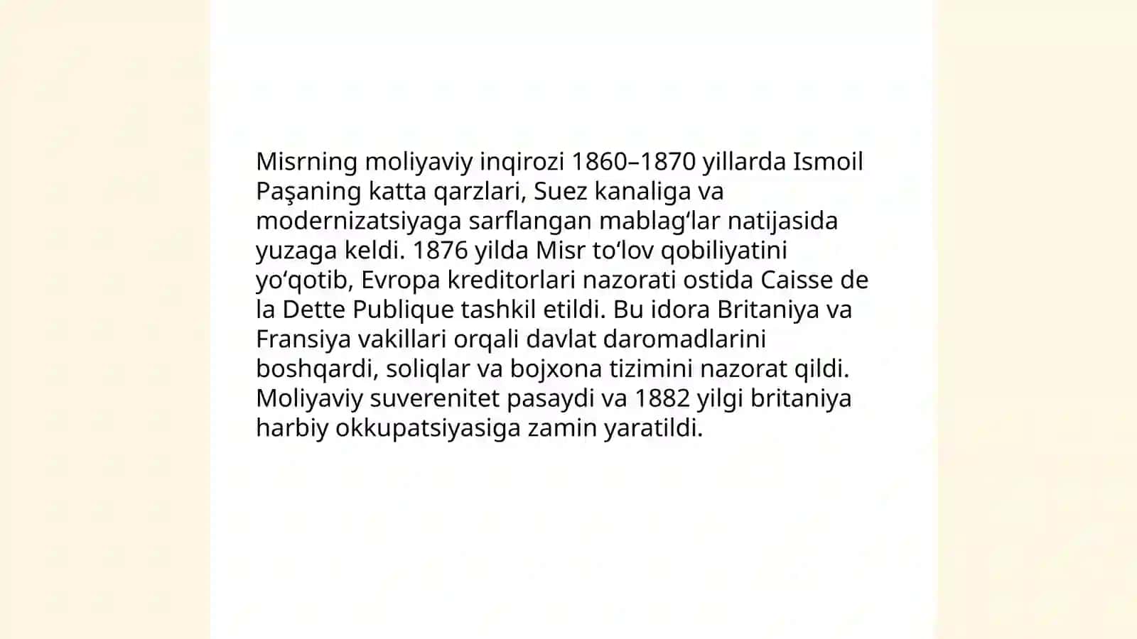 XIX asr oxiri - XX asr boshidagi xalqaro munosabatlar tizimida Misr masalasi 3