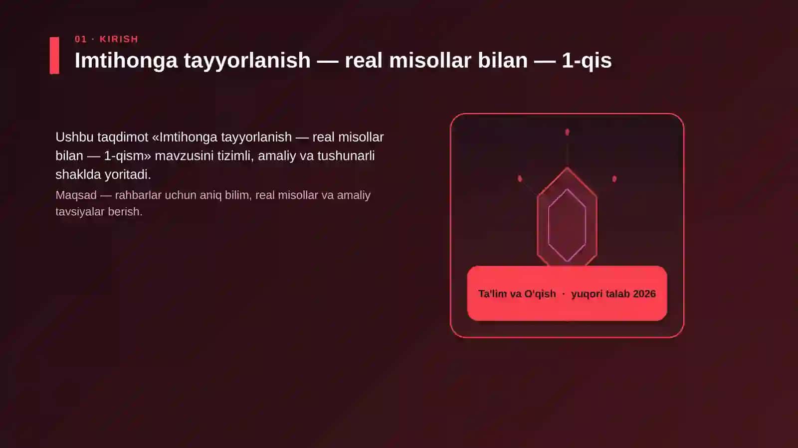Imtihonga tayyorlanish — real misollar bilan — 1-qism 3