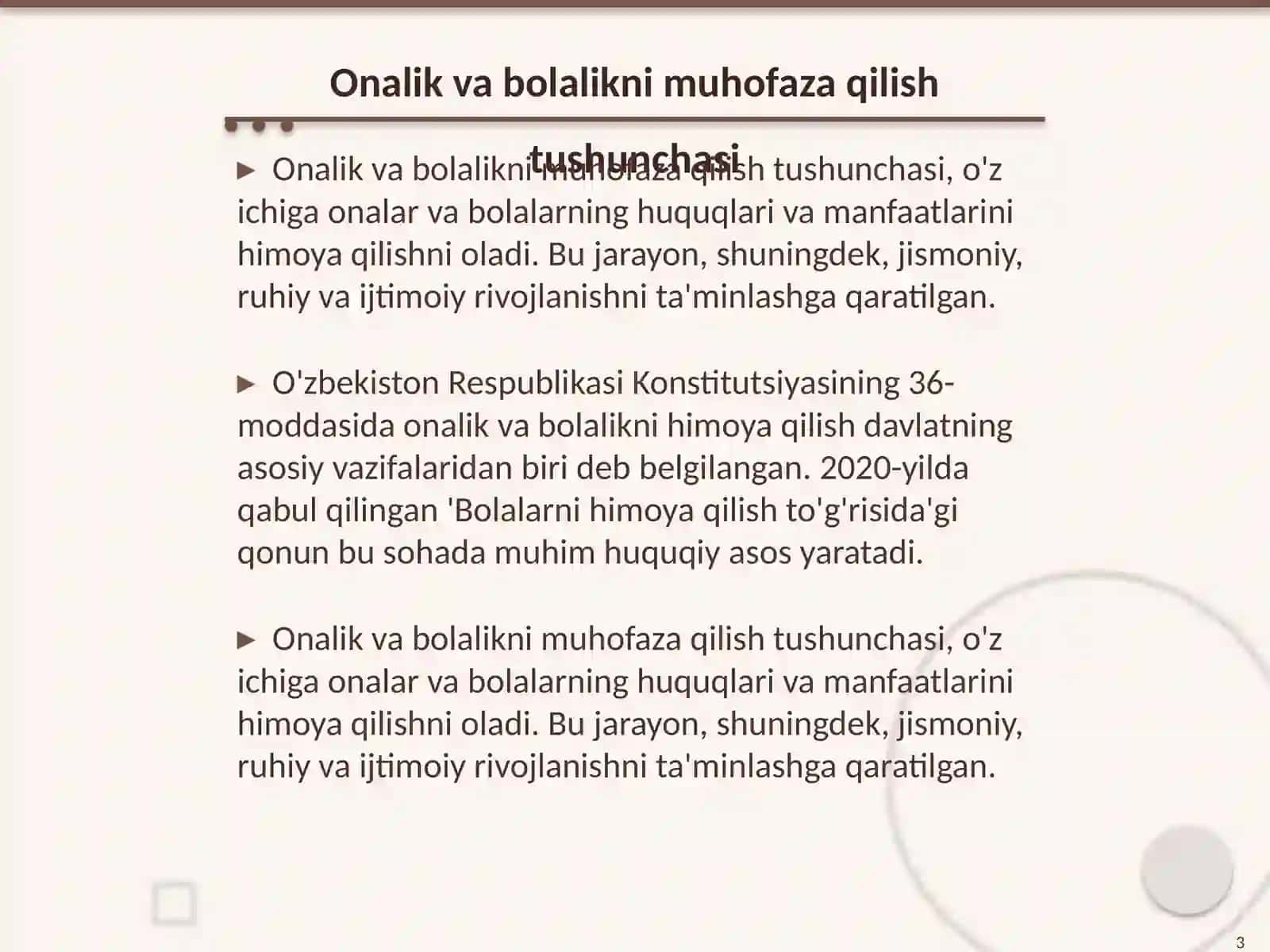 Onalik va bolalikni muhofaza qilish 3