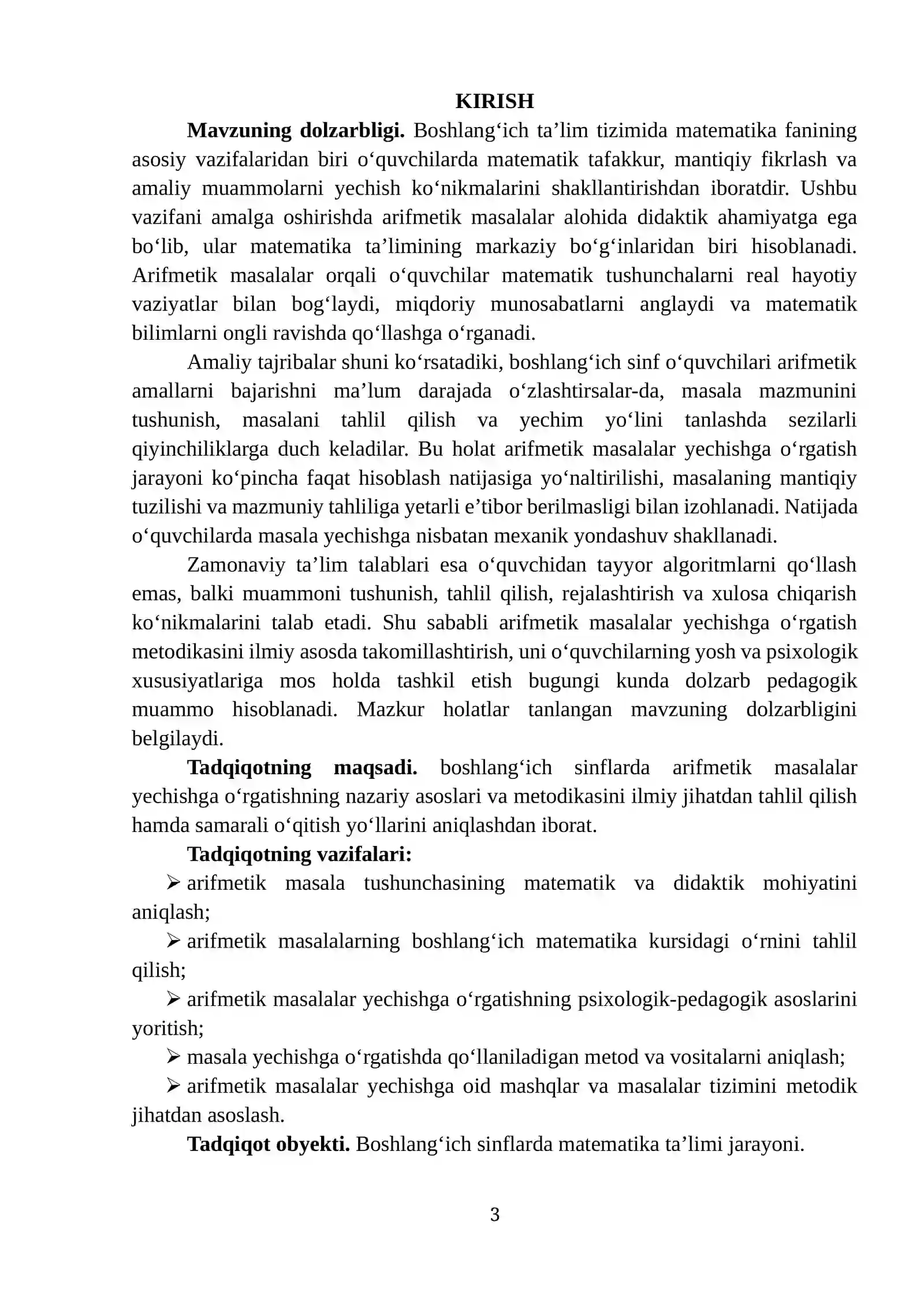 ARIFMETIK MASALALAR YECHISHGA O‘RGATISH METODIKASI 3