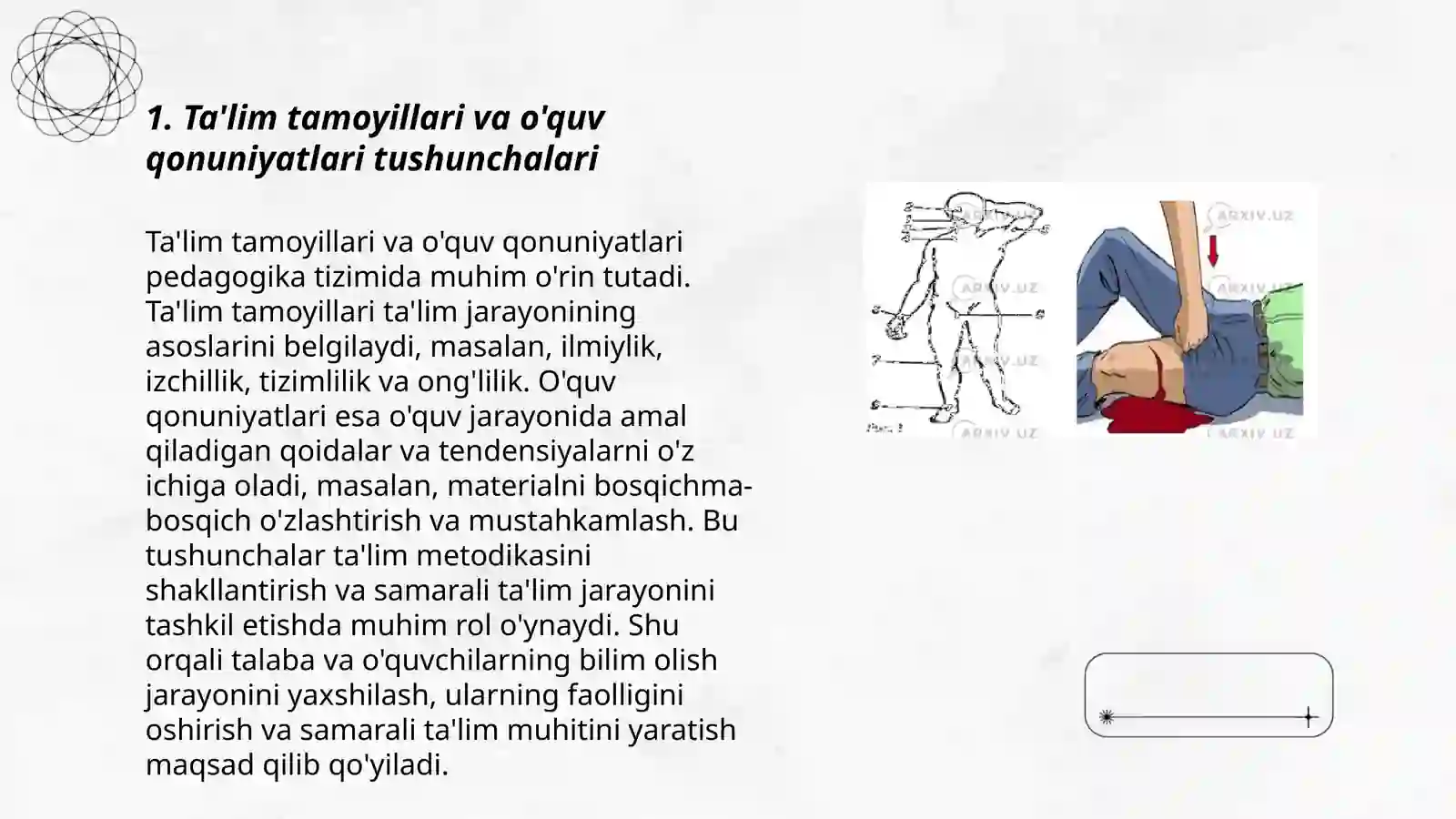 Ta'lim tamoyillari va o'quv qonuniyatlari o'rtasidagi aloqani ko'rsatish 3