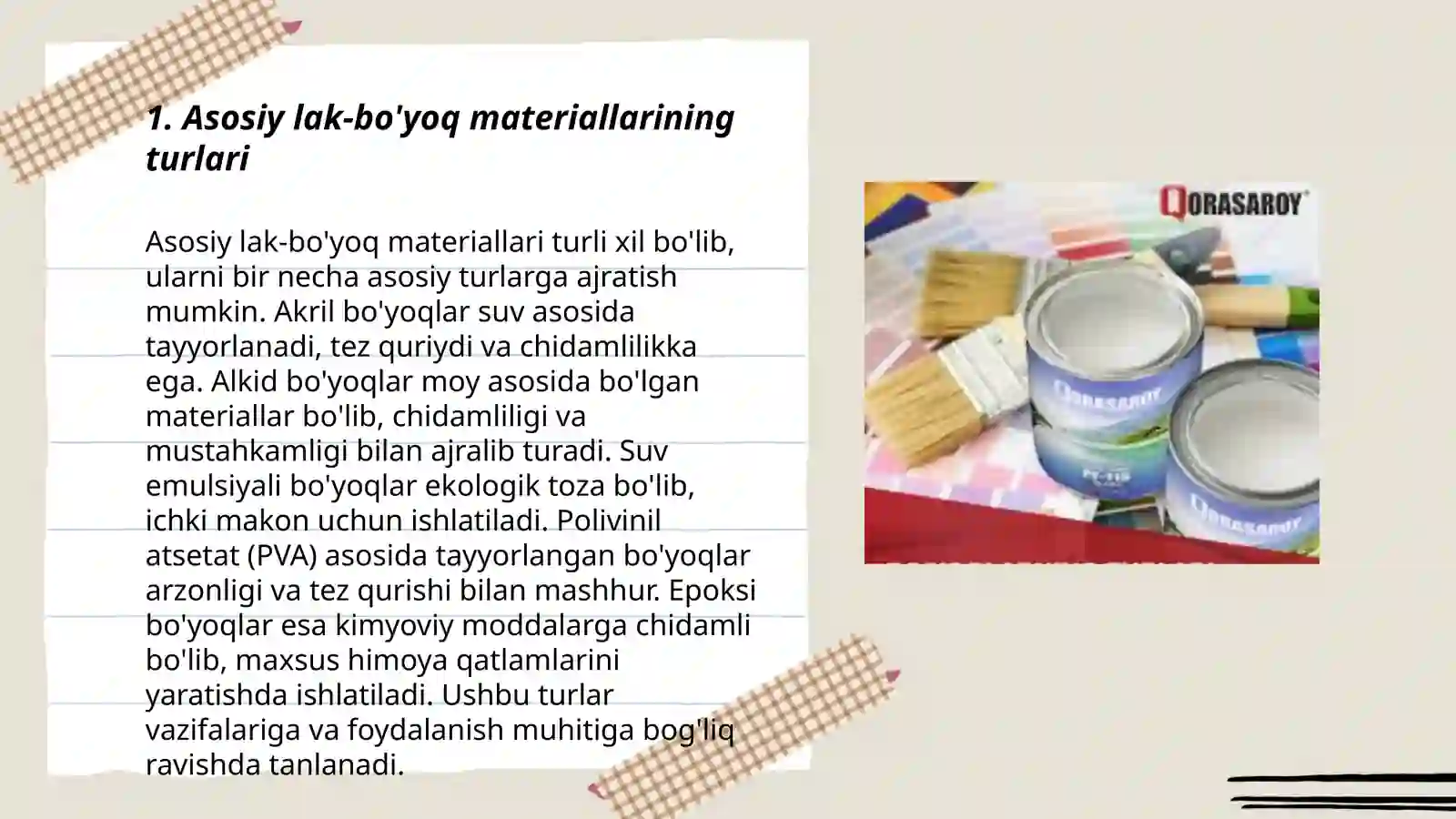 Asosiy lak-bo'yoq materiallari 3