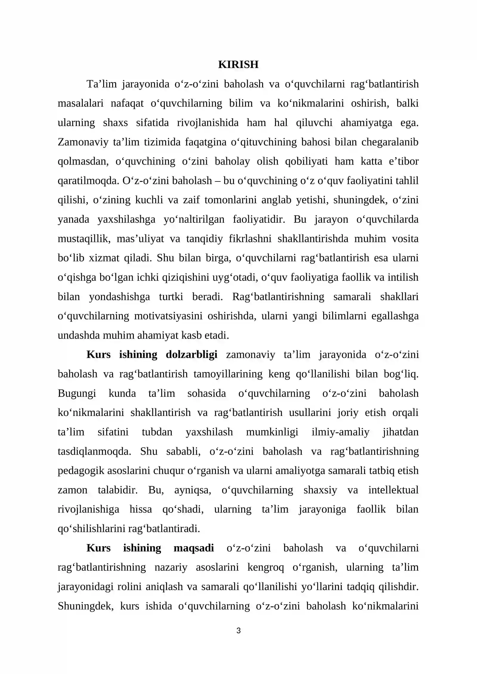 "Pedagogik mahorat" fanidan KURS ISHI 3