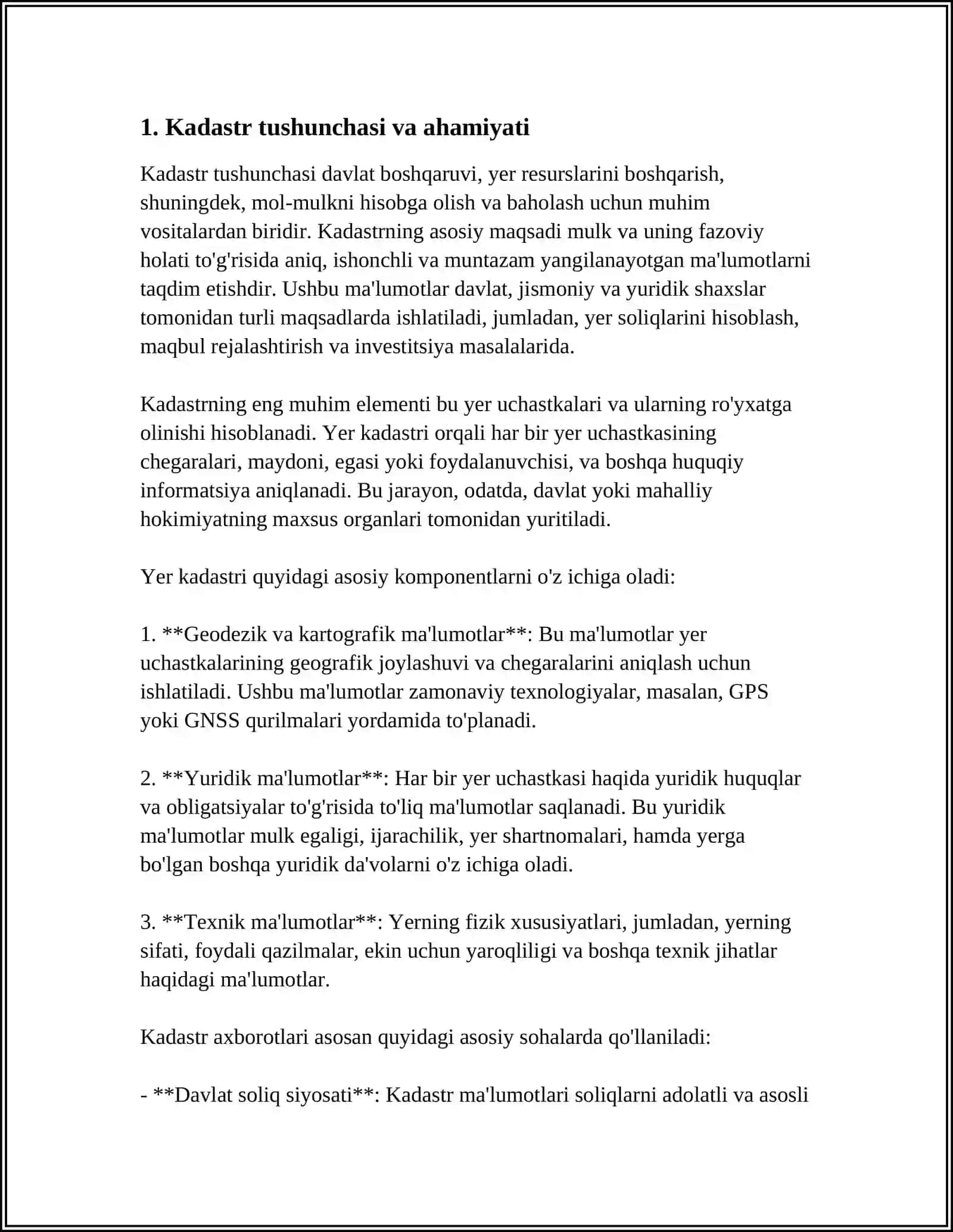 MUSTAQIL ISH Mavzu: KADASTR SYOMKASI UCHUN PLAN OLISH SHAXOBCHASINI YARATISH 3
