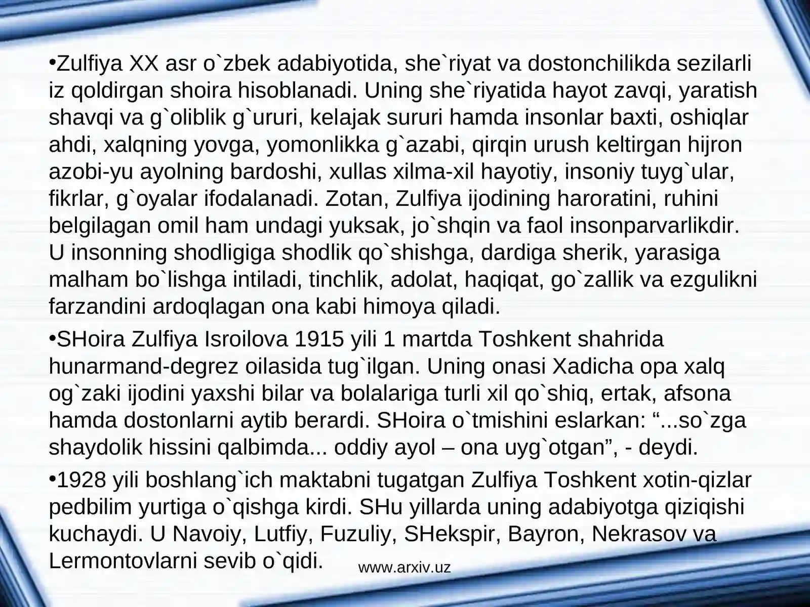 Zulfiya Ijodi 3