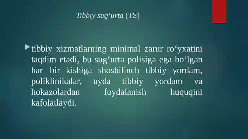 Tibbiy sugu’rta. Mulk sug’urtasi. 3