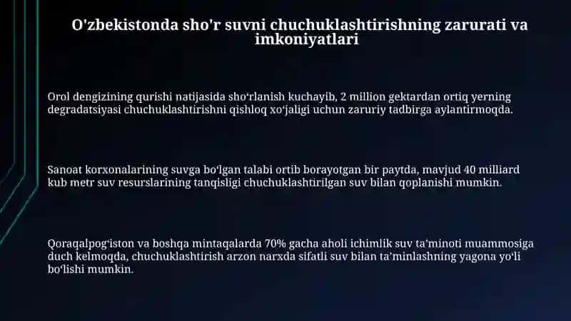 O'zbekistonda sho'r suvni chuchuklashtirish 3