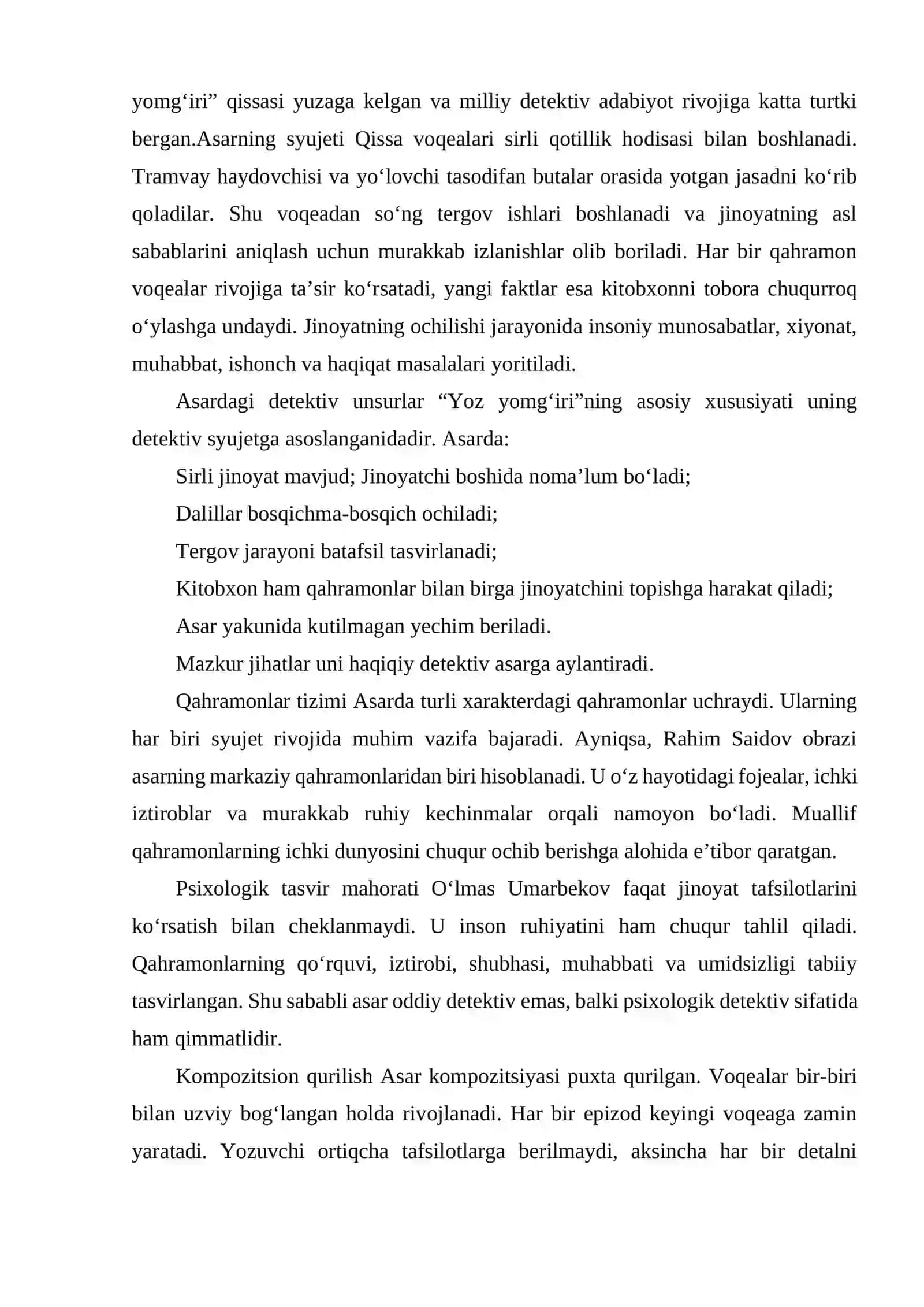 O‘LMAS UMARBEKOVNING YOZ YOMG'IRLIK O'ZBEK DETEKTIV ASARI 3