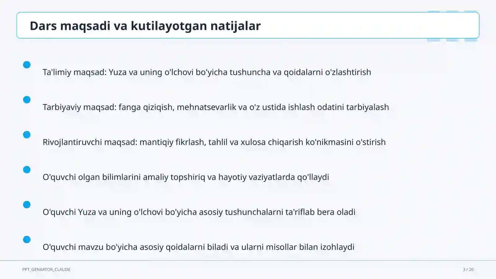 Yuza va uning o'lchovi (3-sinf) 3