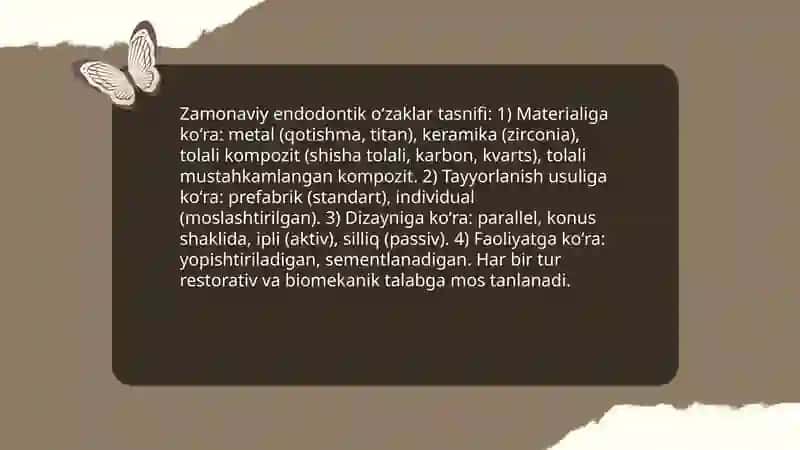 Zamonaviy standard òzaklar va ular yordamida tish toj qismini tiklash asoslari 3