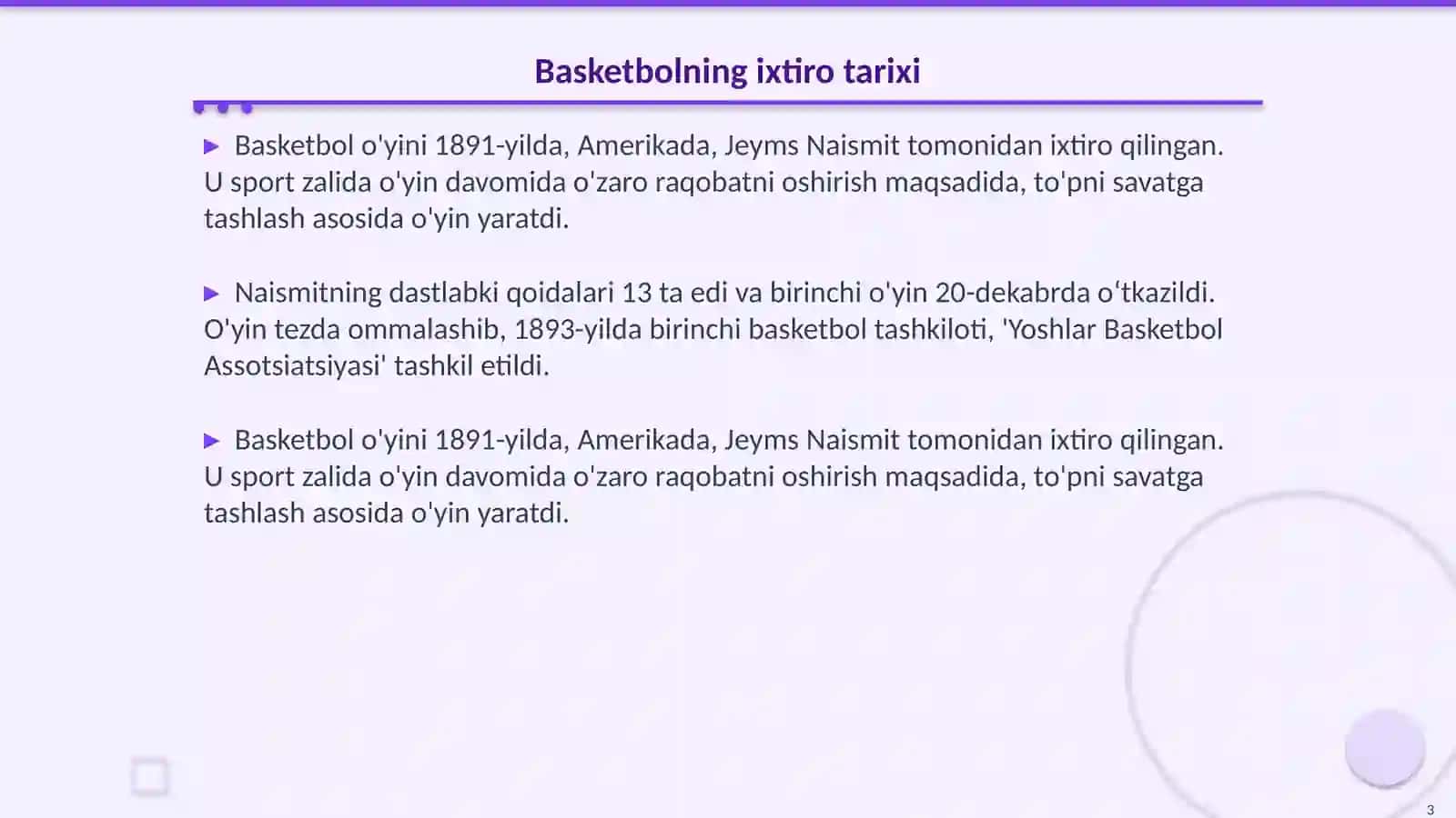 Basketbol oyinining paydo bo‘lishi va rivojlanishi 3