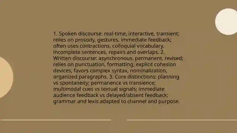 Main differences between spoken and written discourse presentation 3