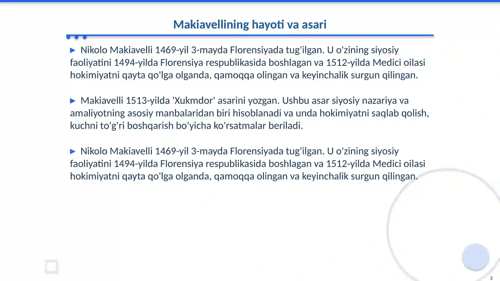 Makiavellining "Xukmdor" asari 3