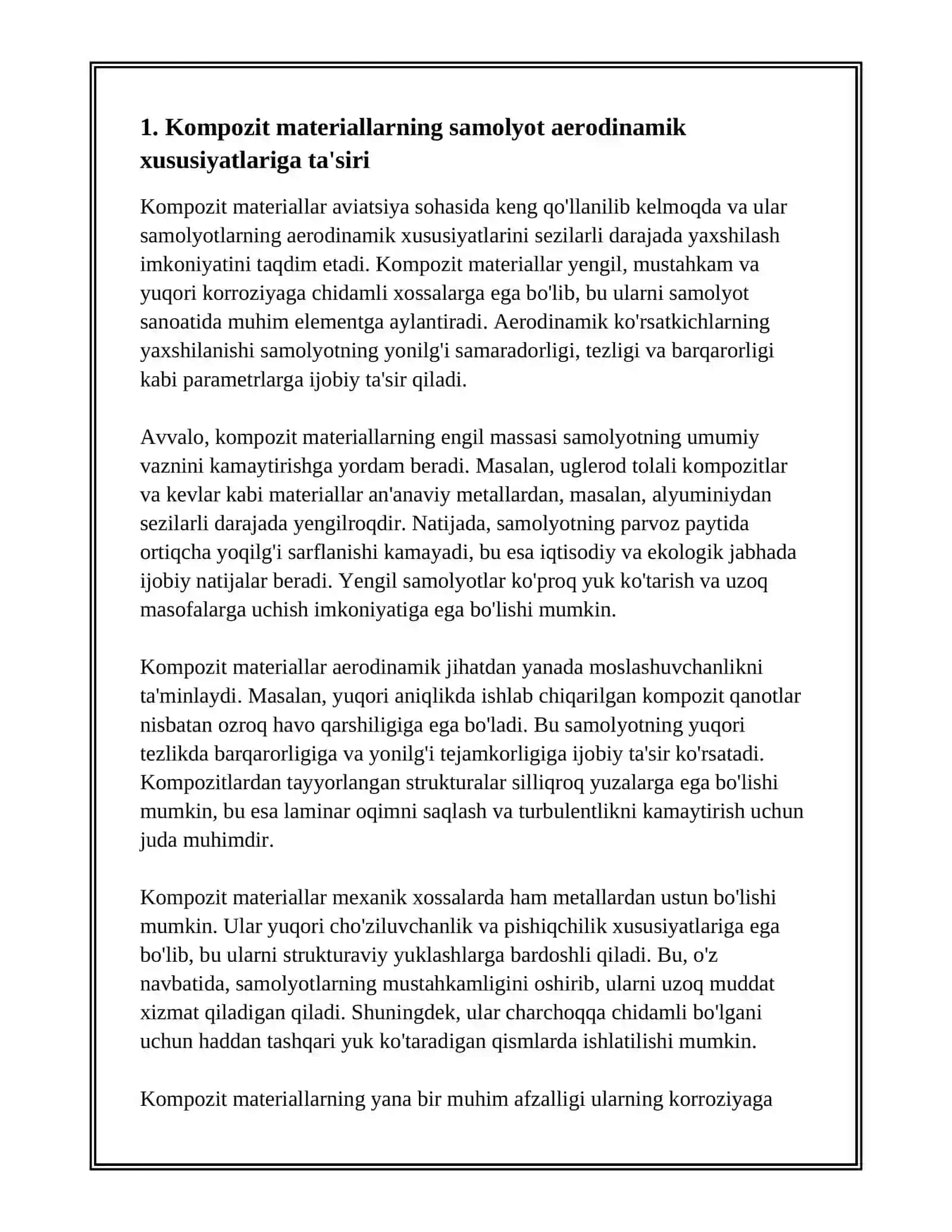 Kompozitsion materiallar yordamida samolyotning aerodinamik xususiyatlarini yaxshilash 3