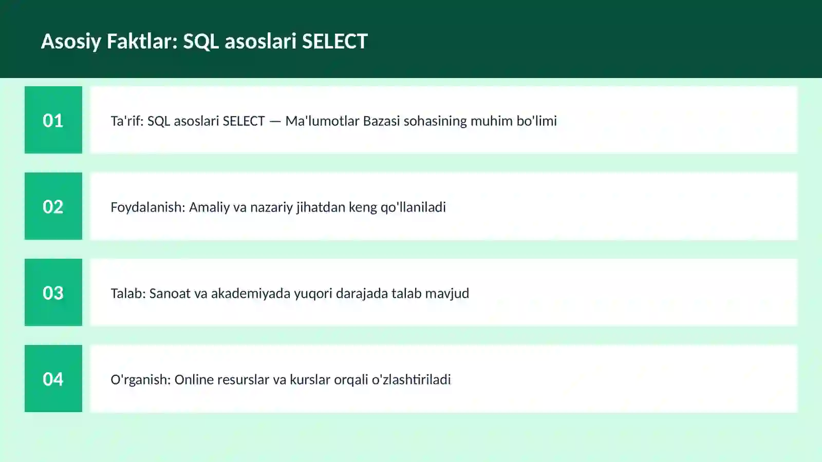 SQL asoslari SELECT 3