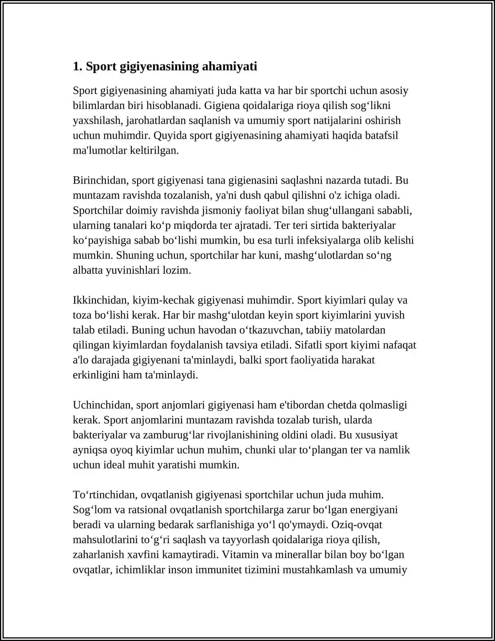 SPORT INSHOOTLARI GIGIYENASI VA JISMONIY TARBIYA HAMDA SPORT BILAN SHUGʻULLANUVCHILARNING SHAXSIY GIGIYENASI 3