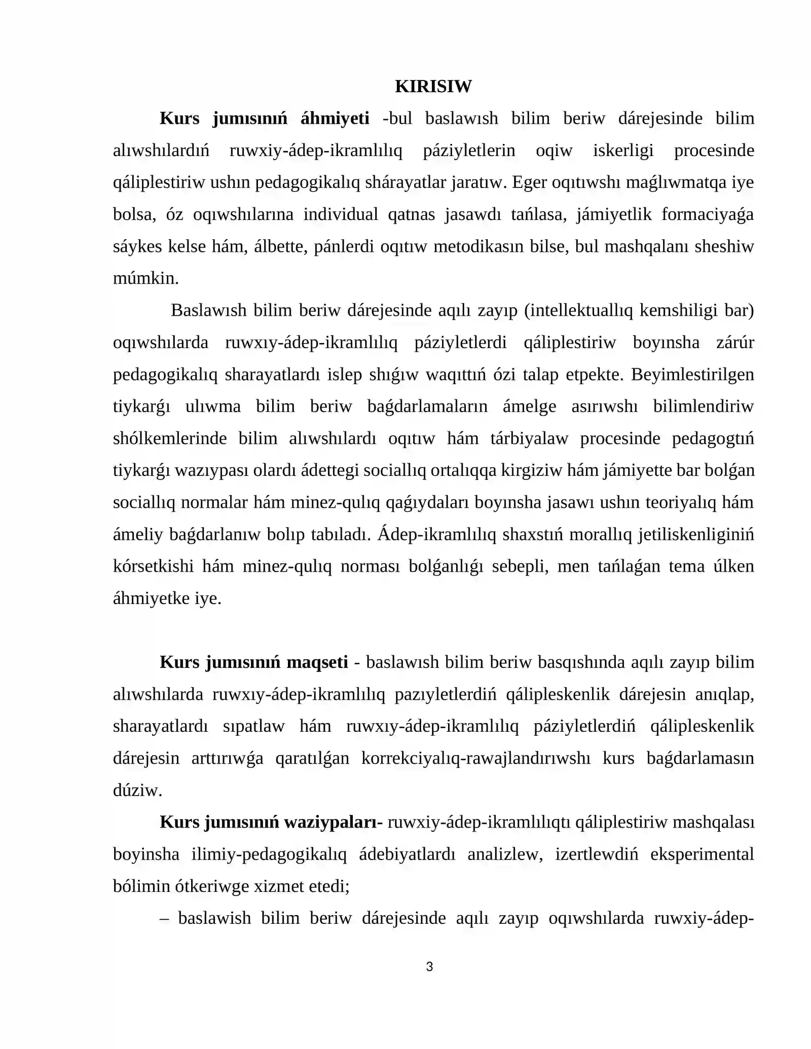 Arnawlı pedagogika: oligofrenopedagogika tálim baǵdarı 3