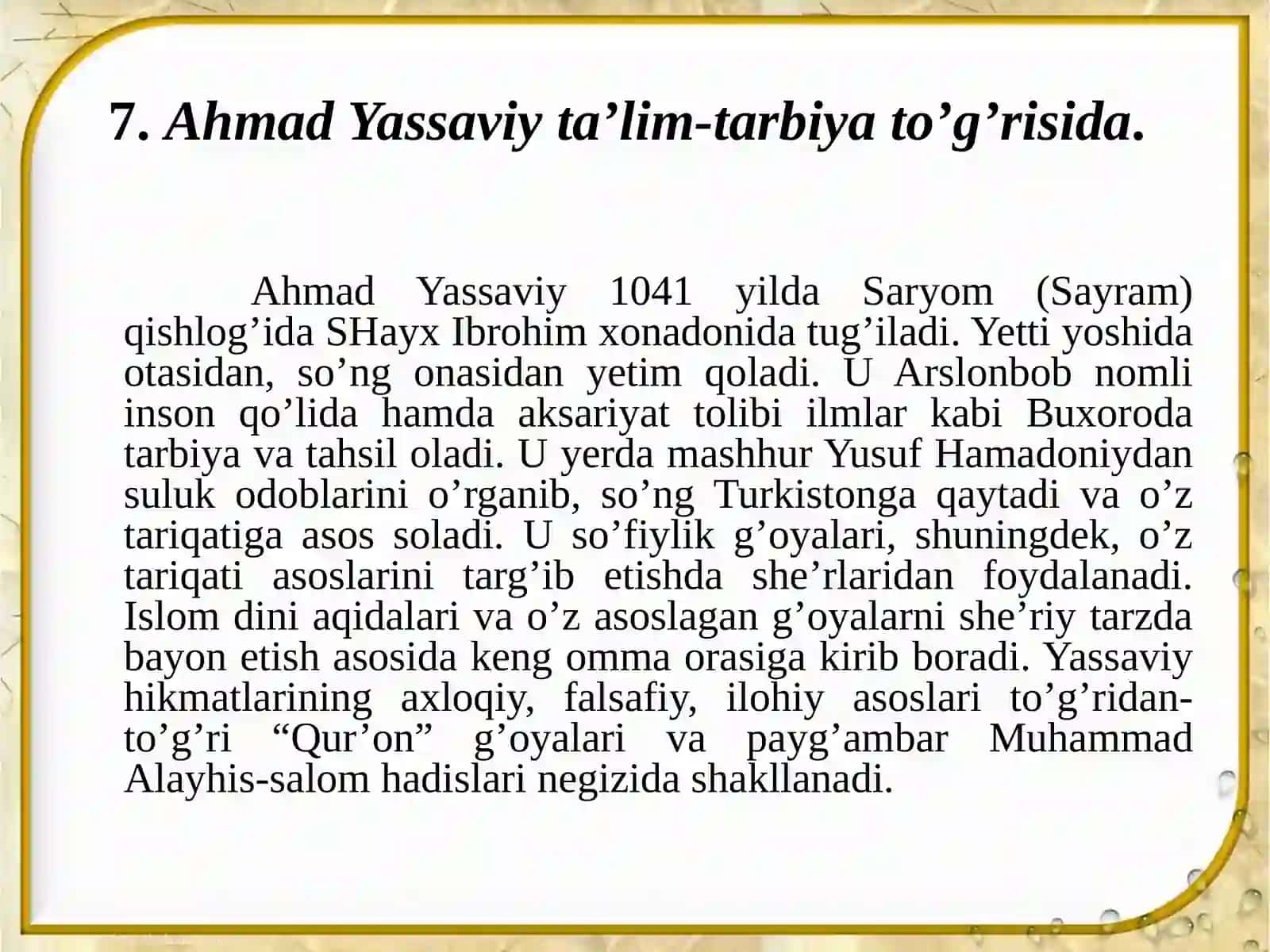 Ahmad Yassaviyning Ta'lim-Tarbiya G'oyalari 3