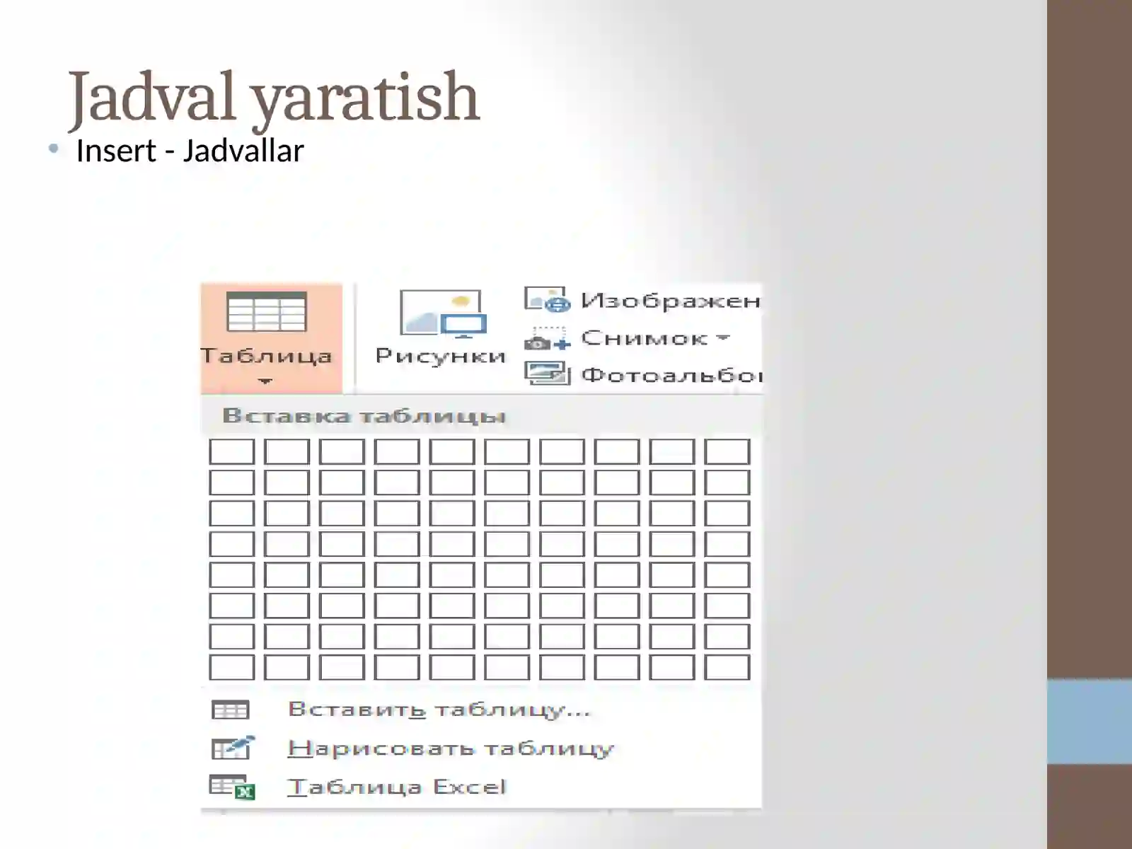 Jadval yaratish 3