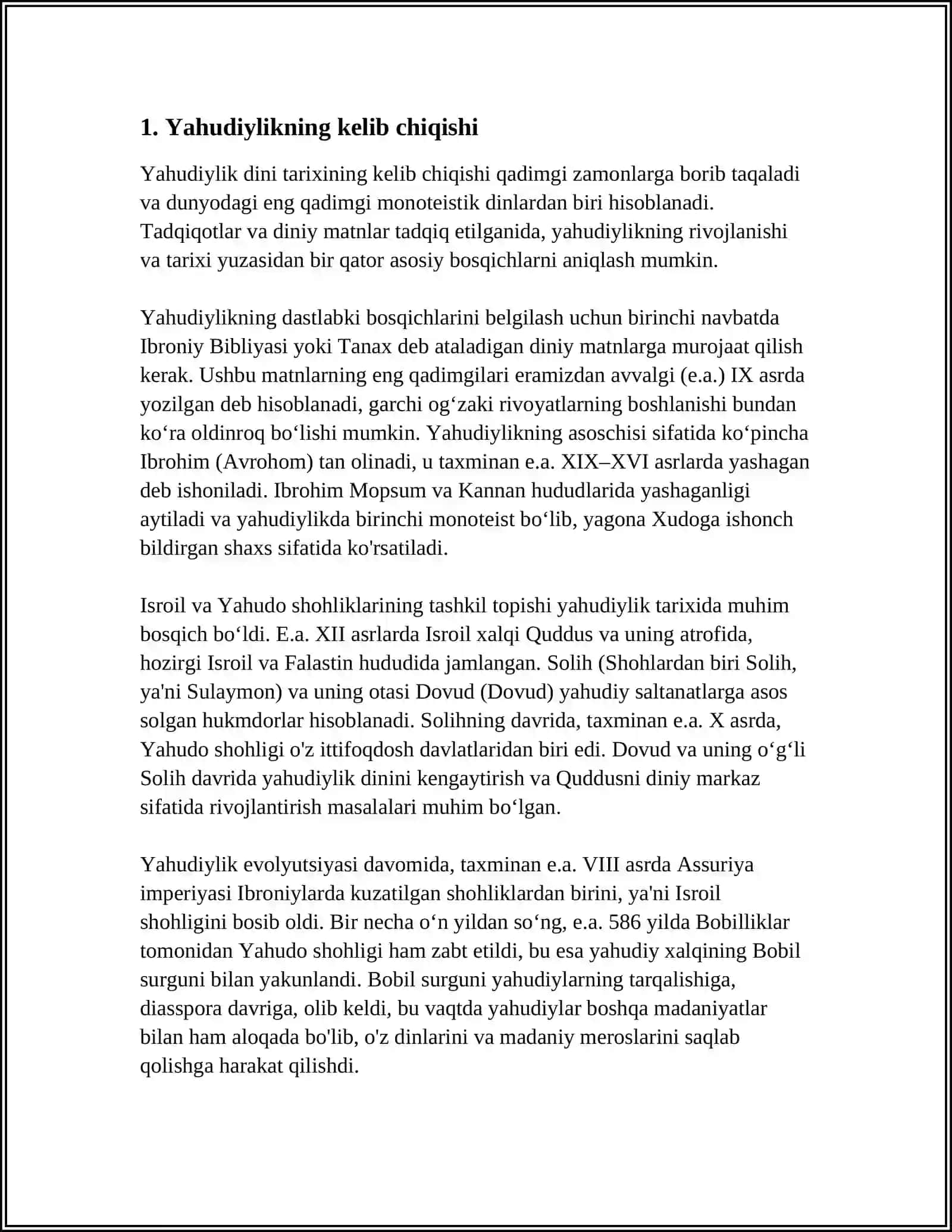 Yahudiylikning Kelib Chiqish Tarixi, Ta'limoti va Marosimlari 3