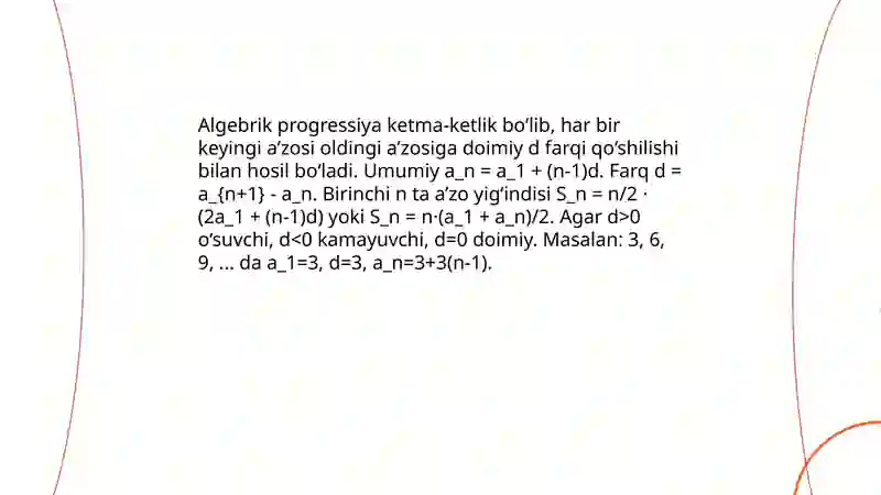 Algebrik progressiya geometrik progressiya Mohichehra 3