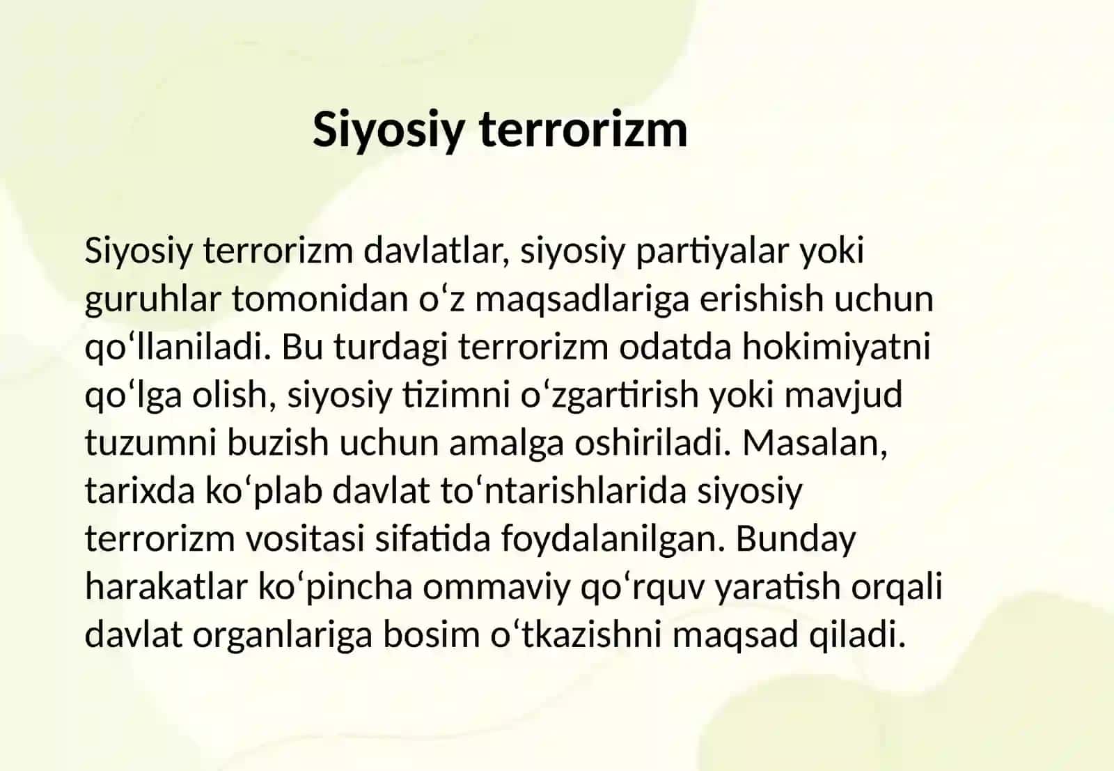 Terrorizmning turlari (siyosiy, iqtisodiy, ijtimoiy, diniy) 3
