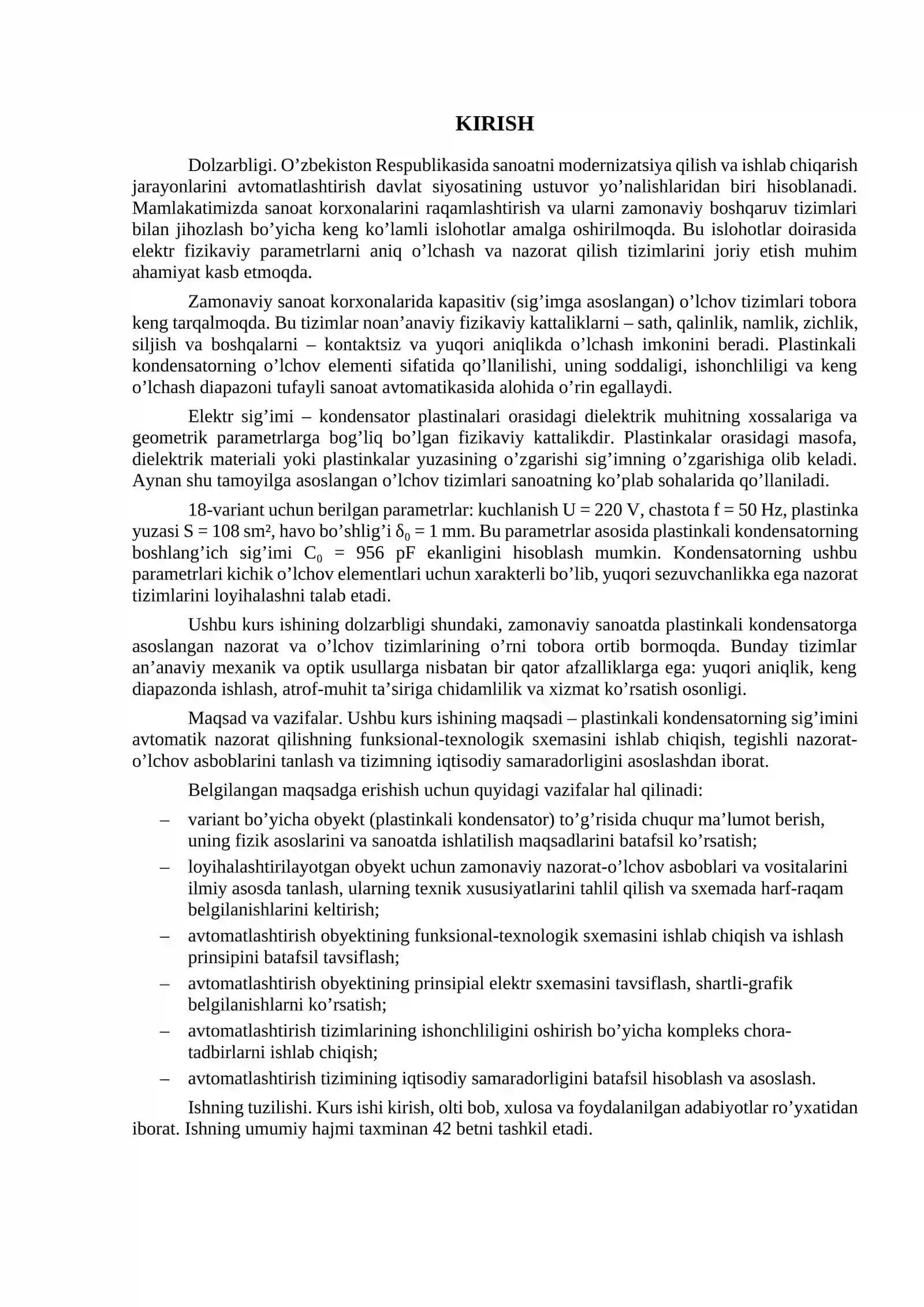 Plastinkali kondensatorning sig’imini avtomatik nazorat qilish tizimini loyihalash 3