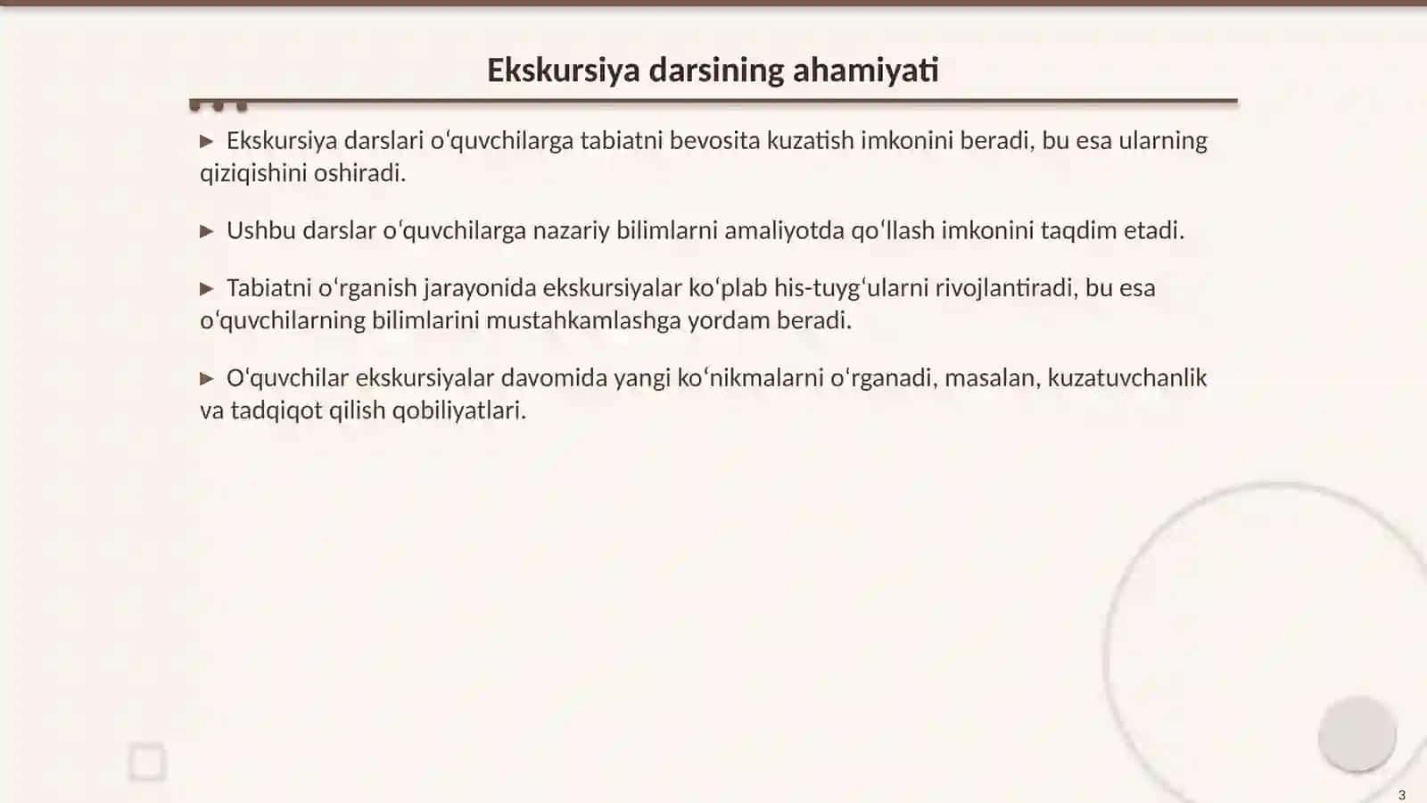 Ekskursiya darsi: Tabiatshunoslikni o‘rganishdagi o‘rni 3