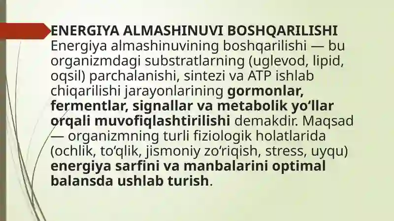 Energiya almashinuvining boshqarilishi 3