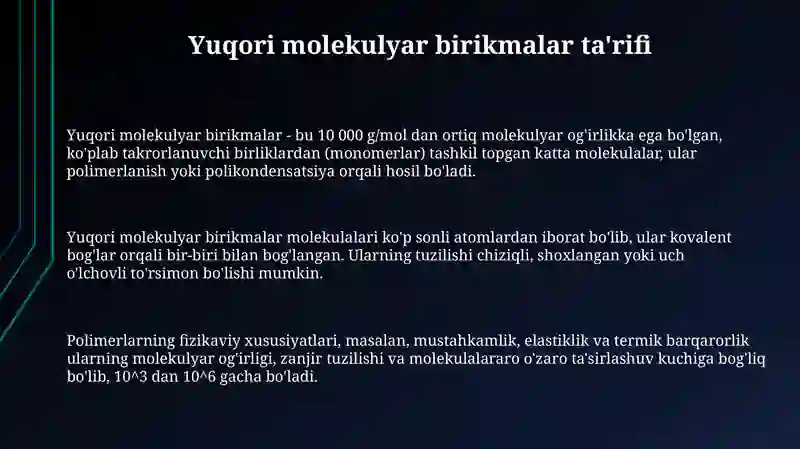 Yuqori molekulyar birikmalar 3