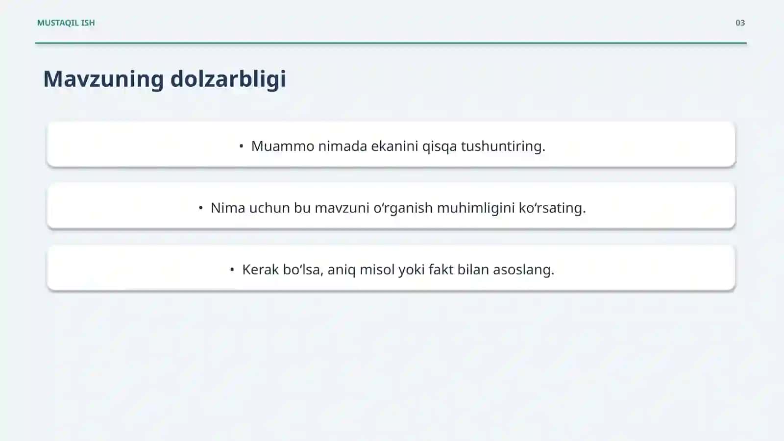 Talabalar uchun mustaqil ish va taqdimot to‘plami — PPTX 3