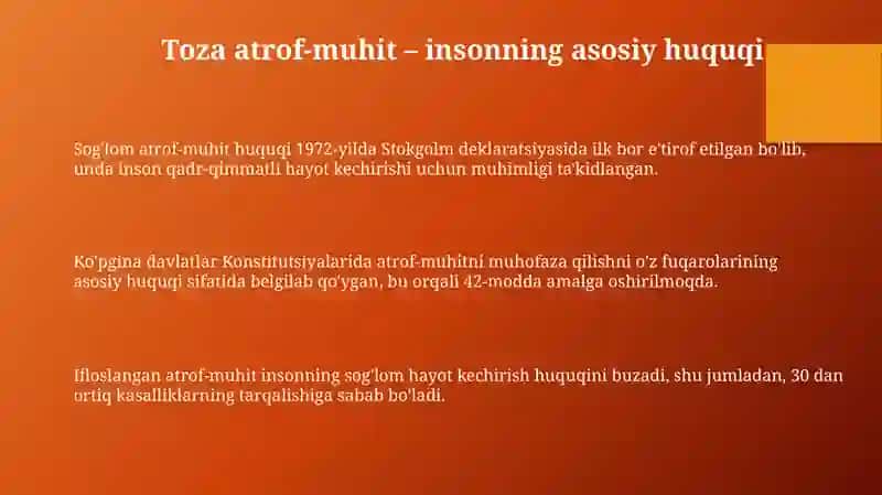 Toza atrof-muhit–insoning asosiy huquqiy sifatida:sifatida:davlat va fuqarolar mas'uliyati 3