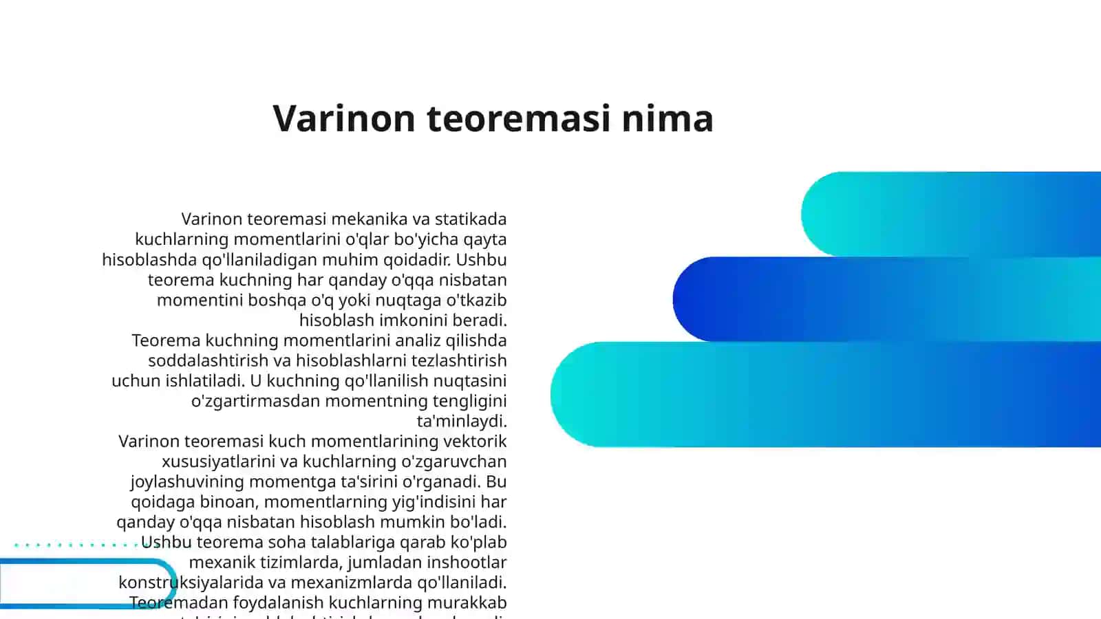 KUCHNING O'QLARGA NISBATAN MOMENTLARI UCHUN VARINON TEOREMASI 3