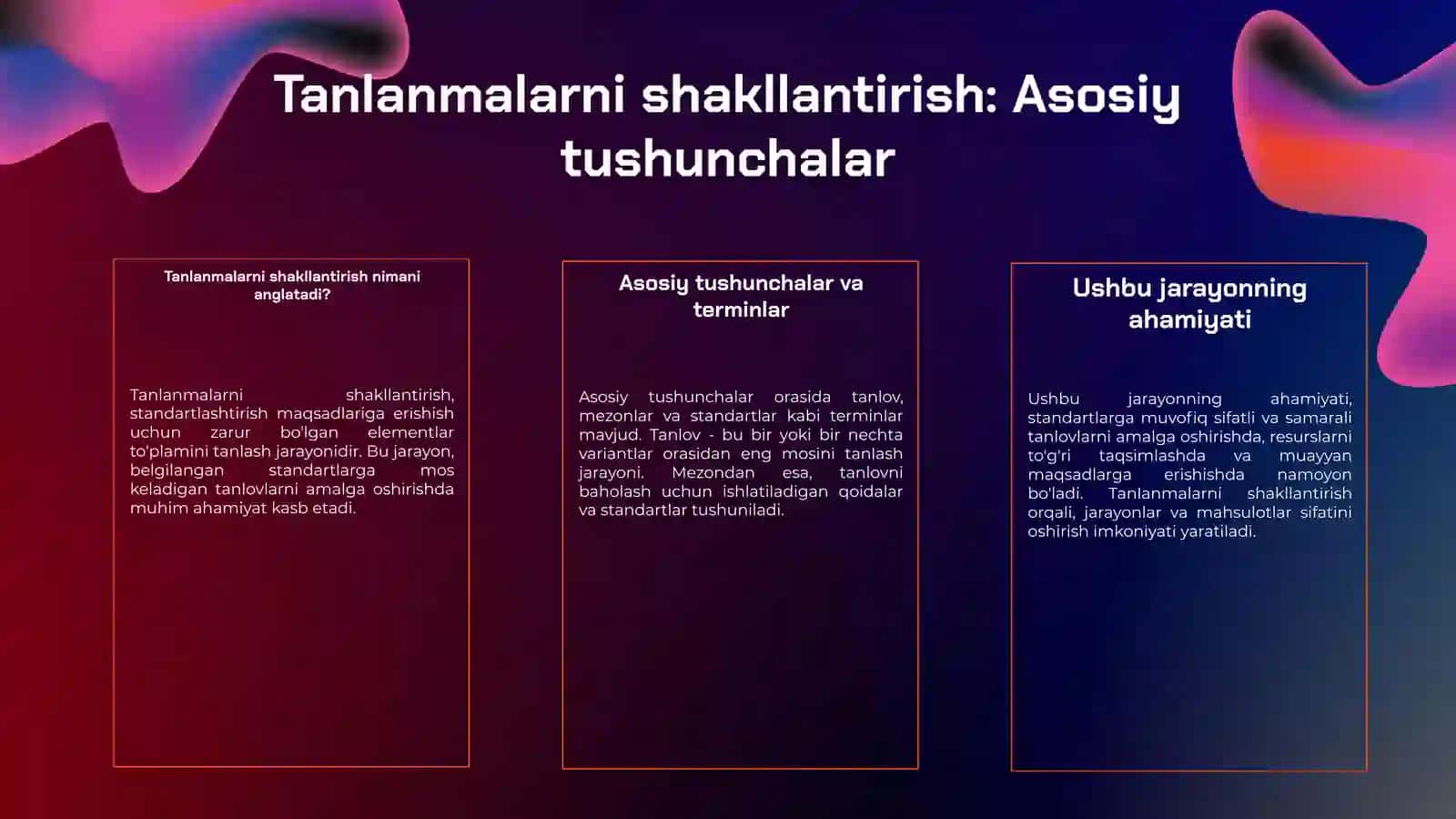 Standartlashtirish uchun tanlanmalarni shakllantirish qoidalari 3
