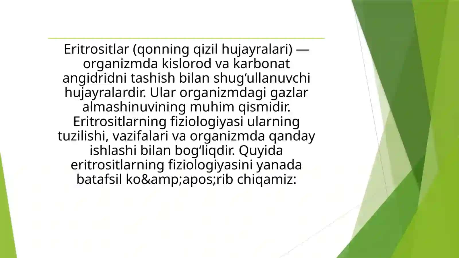 Mavzu:Eritrositlar,turlari funksiyalari gemoglobin va uning turlari 3