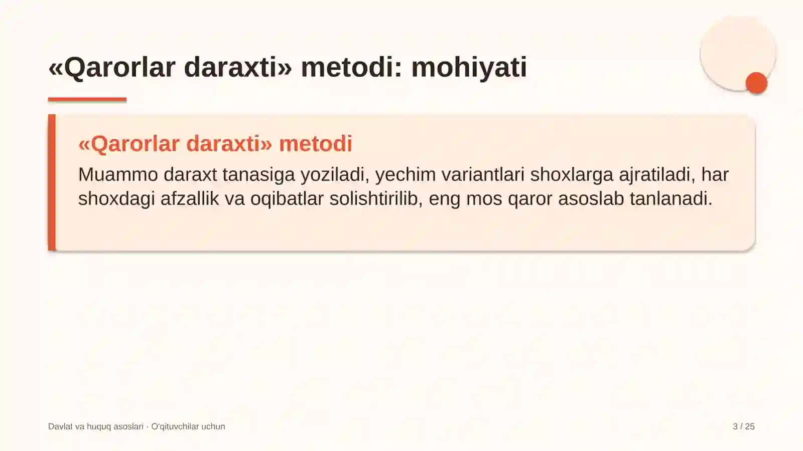 davlat va huquq asoslari darslarida qarorlar daraxti metodidan foydalanish 3670 3