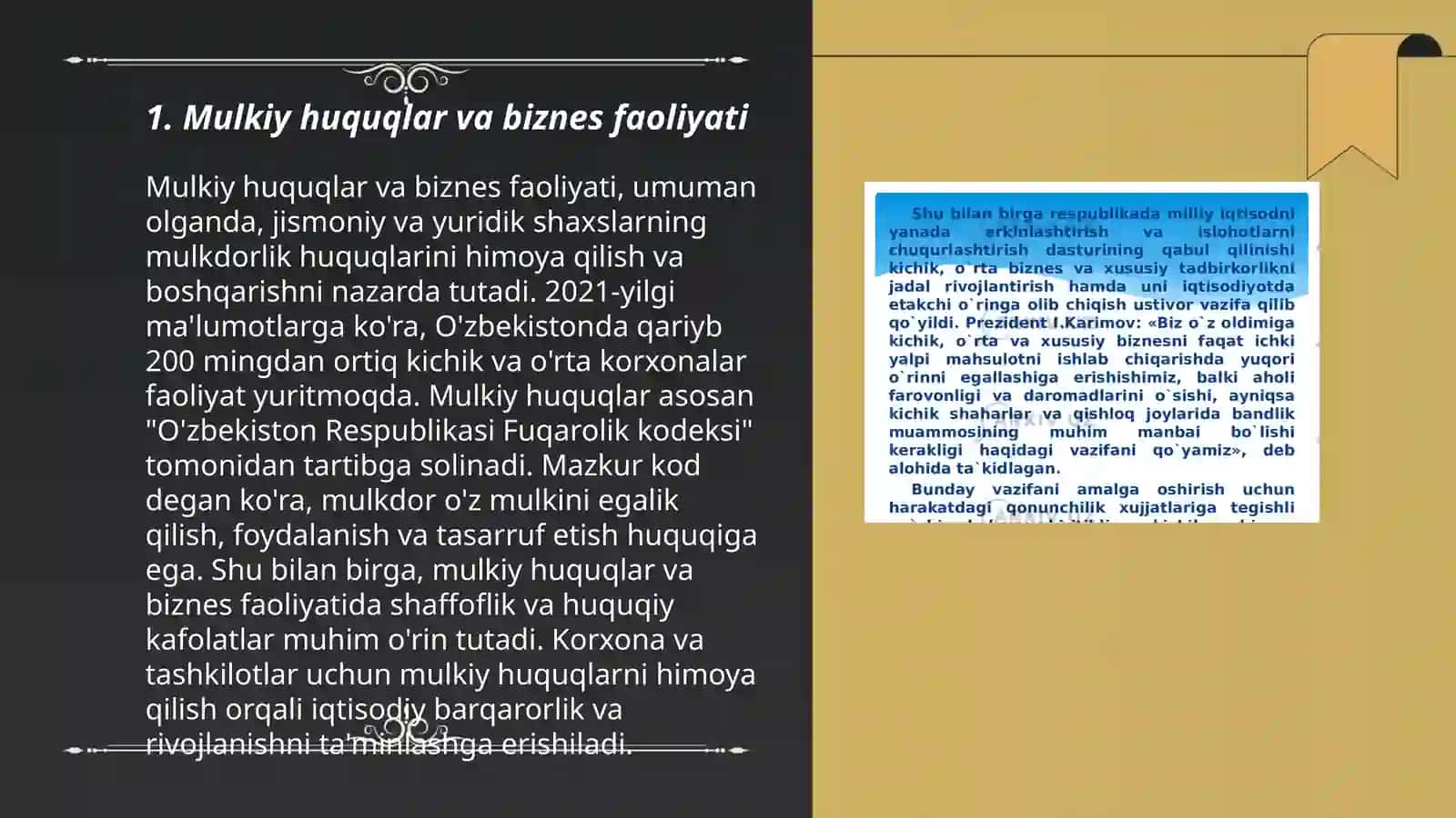 Biznes faoliyatning mulkiy asoslari biznes faoliyatida yurifik xizmat ko'rsatish 3