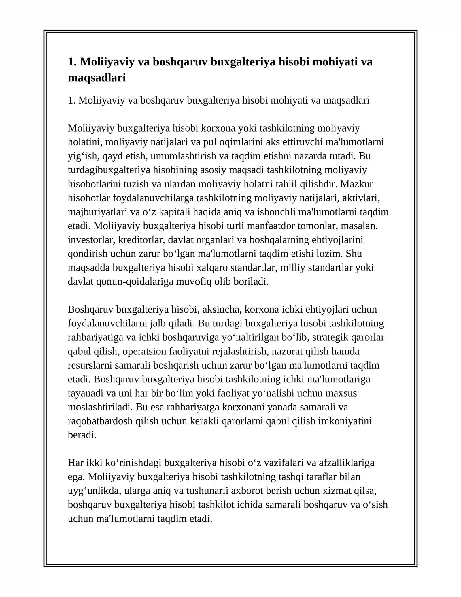 MOLIYAVIY BUXGALTERIYA HISOBI, BOSHQARUV HISOBI VA TANNARX BUXGALTERIYA HISOBI MOHIYATI, BOG‘LIQLIGI VA FARQLI JIHATLARI 3