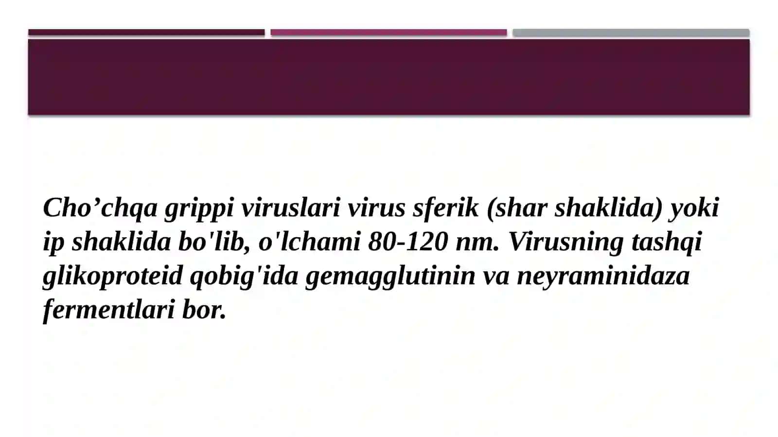 Cho’chqa grippi morfologiyasi  Kasallik belgilari va diagnostikasi  Laboratoriya tashxisi halide to'liq malumot 3