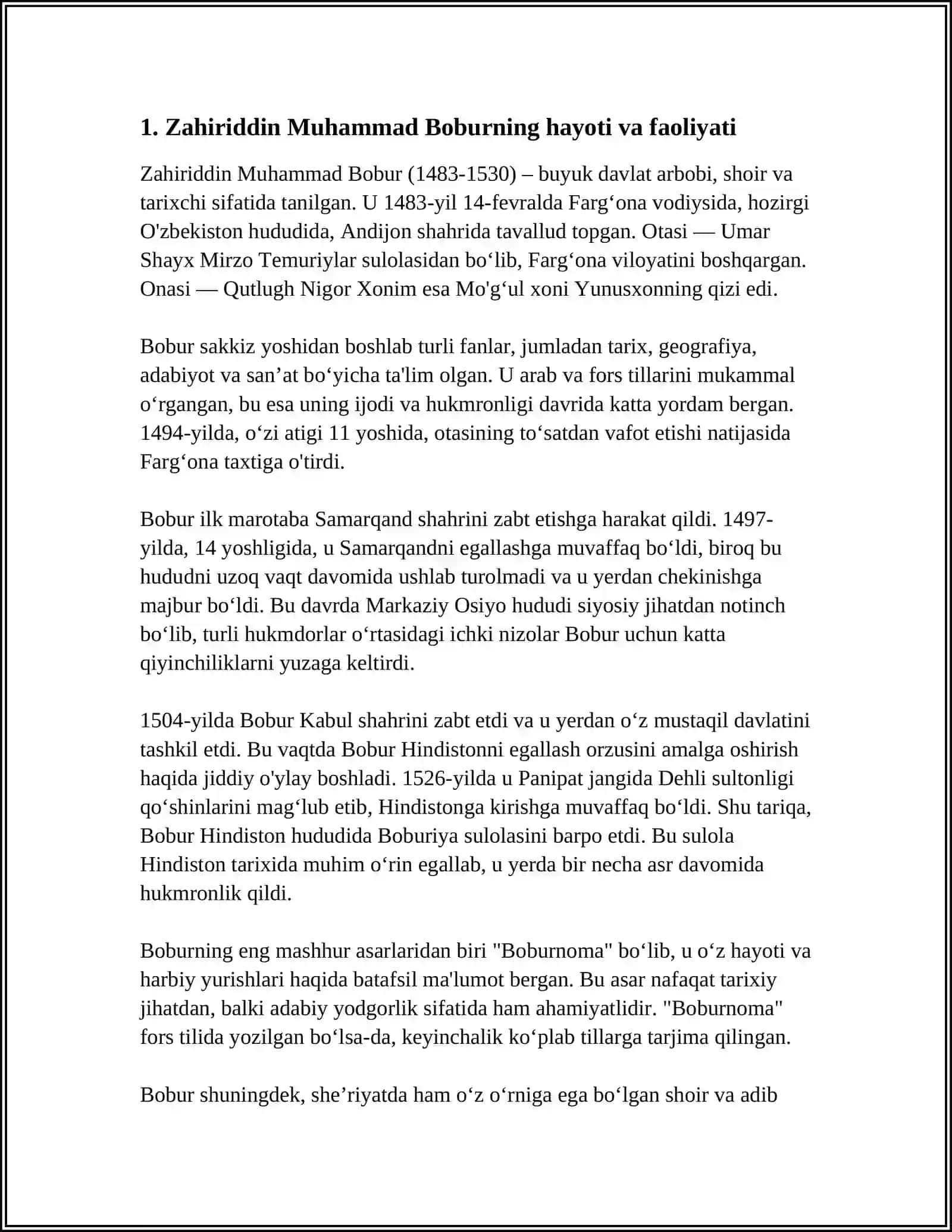 SHOX VA SHOIR- ZAHRIDDIN MUHAMMAD BOBUR TAVALLUDIGA 3