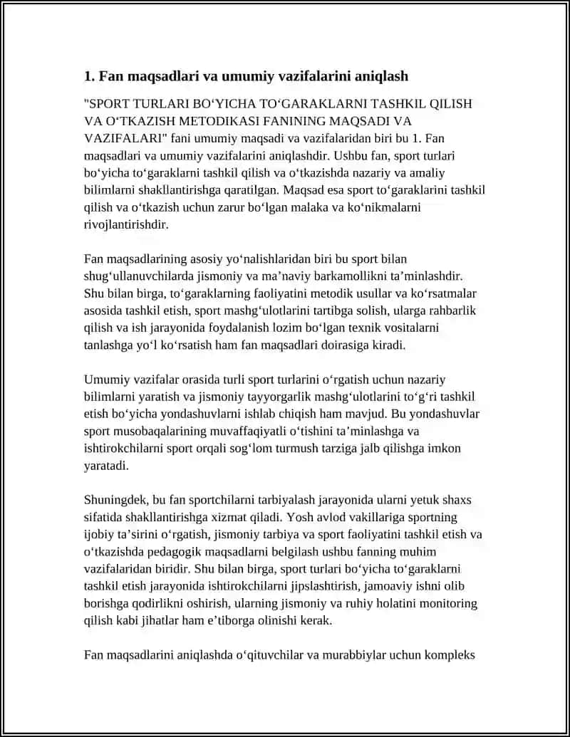 SPORT TURLARI BO‘YICHA TO‘GARAKLARNI TASHKIL QILISH VA O‘TKAZISH METODIKASI FANINING MAQSADI VA VAZIFALARI 3