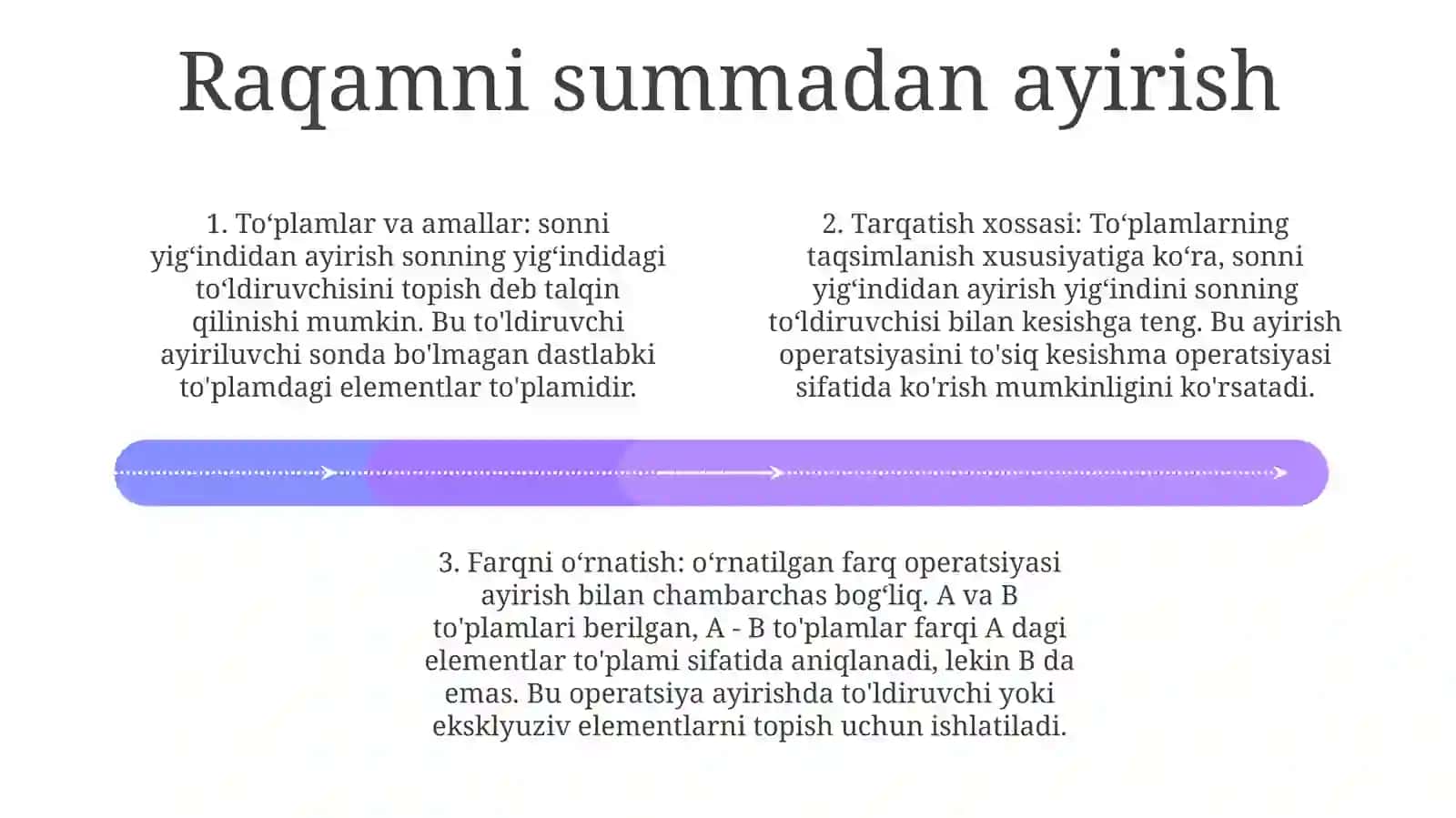 YigʻIndidan Sonni Va Sondan YigʻIndini Ayirish Qoidalarining ToʻPlamlar Nazariyasi BoʻYichaMaʼNosi 3