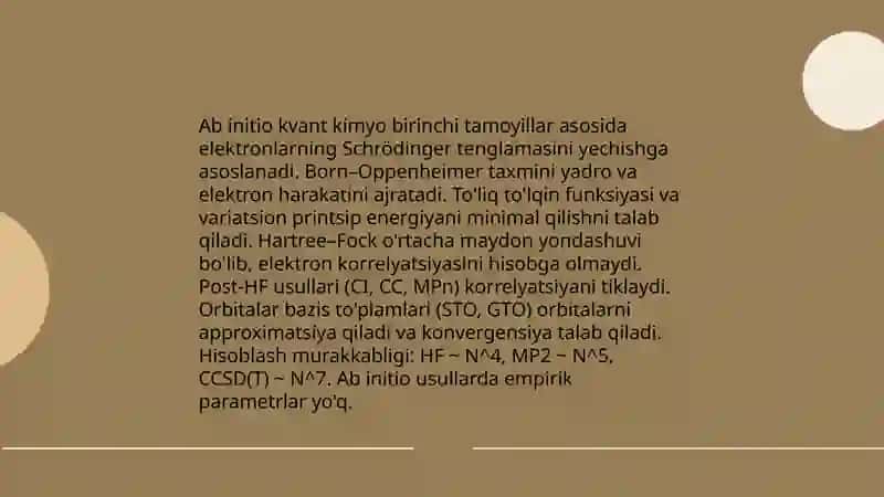 Ab initio kvant kimyo: asosiy tamoyillar 3