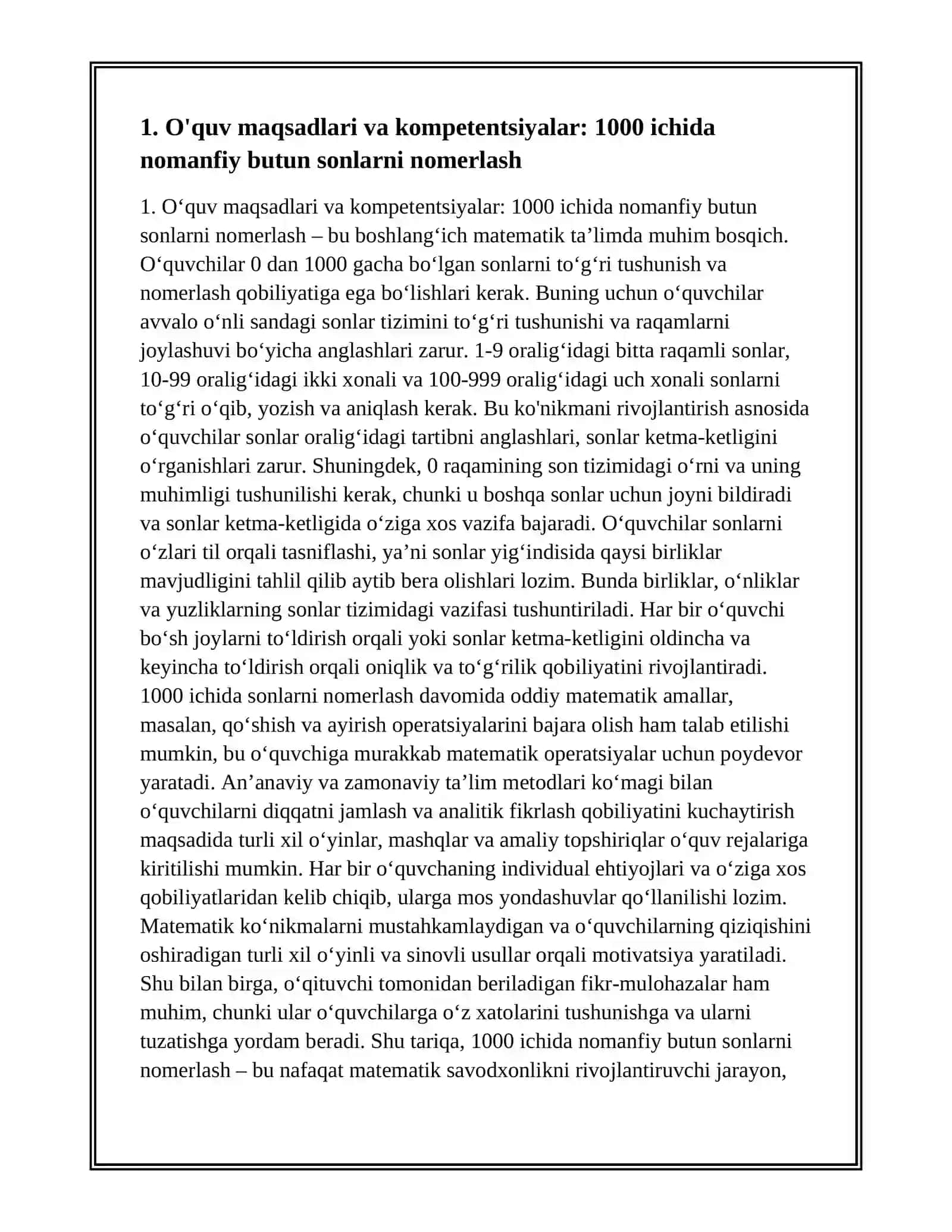 1000 ICHIDA VA KO'P XONALI NOMANFIY BUTUN SONLARNI NOMERLASHGA O'RGATISH METODIKASI 3