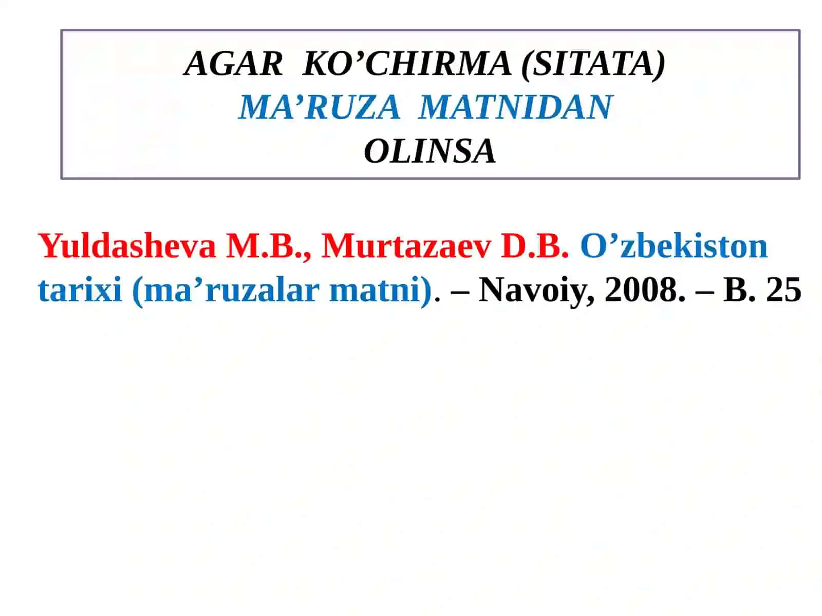 MingboyevaD.Timsollartilsimi:ramz,belgivatimsollartavsifi.– T.:Angiasravlodi, 2007. –B.63 3