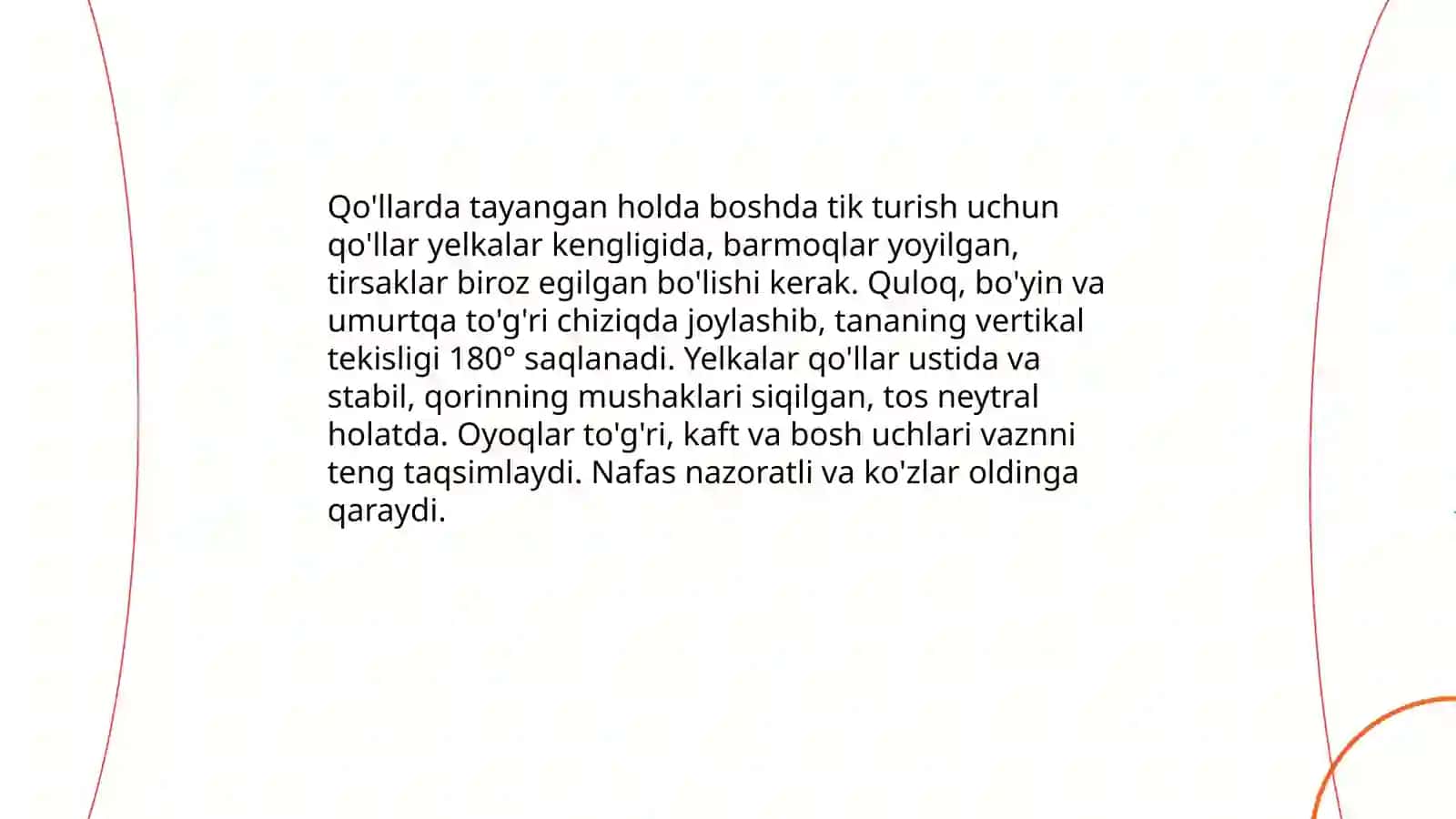 Qo'llarda tayangan holda boshda tik turish, ko'prik hosil qilish 3